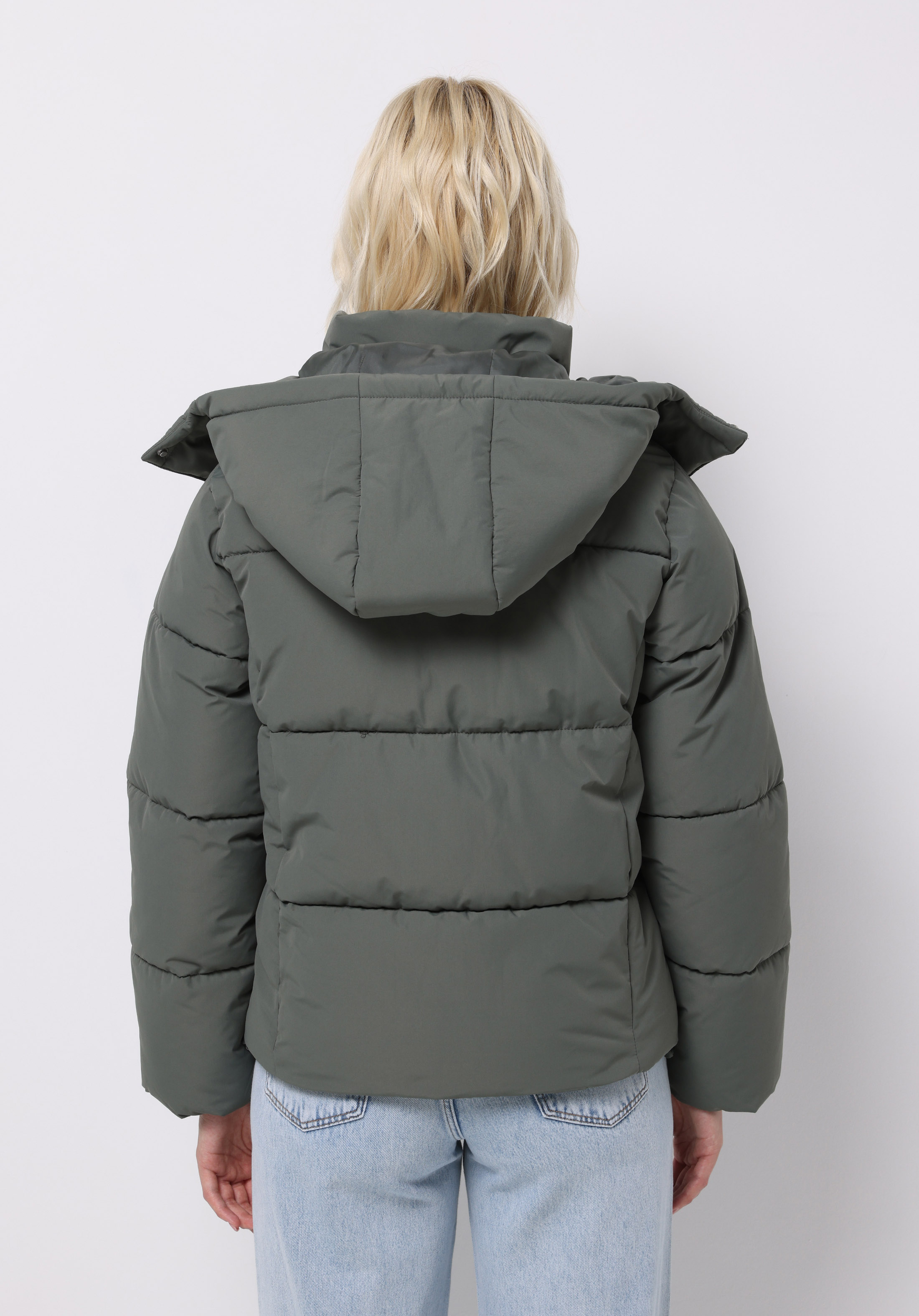 Regular Fit Kapüşonlu Fermuarlı Astarlı Çıkarılabilir Kapüşonlu Kadın Yeşil Mont