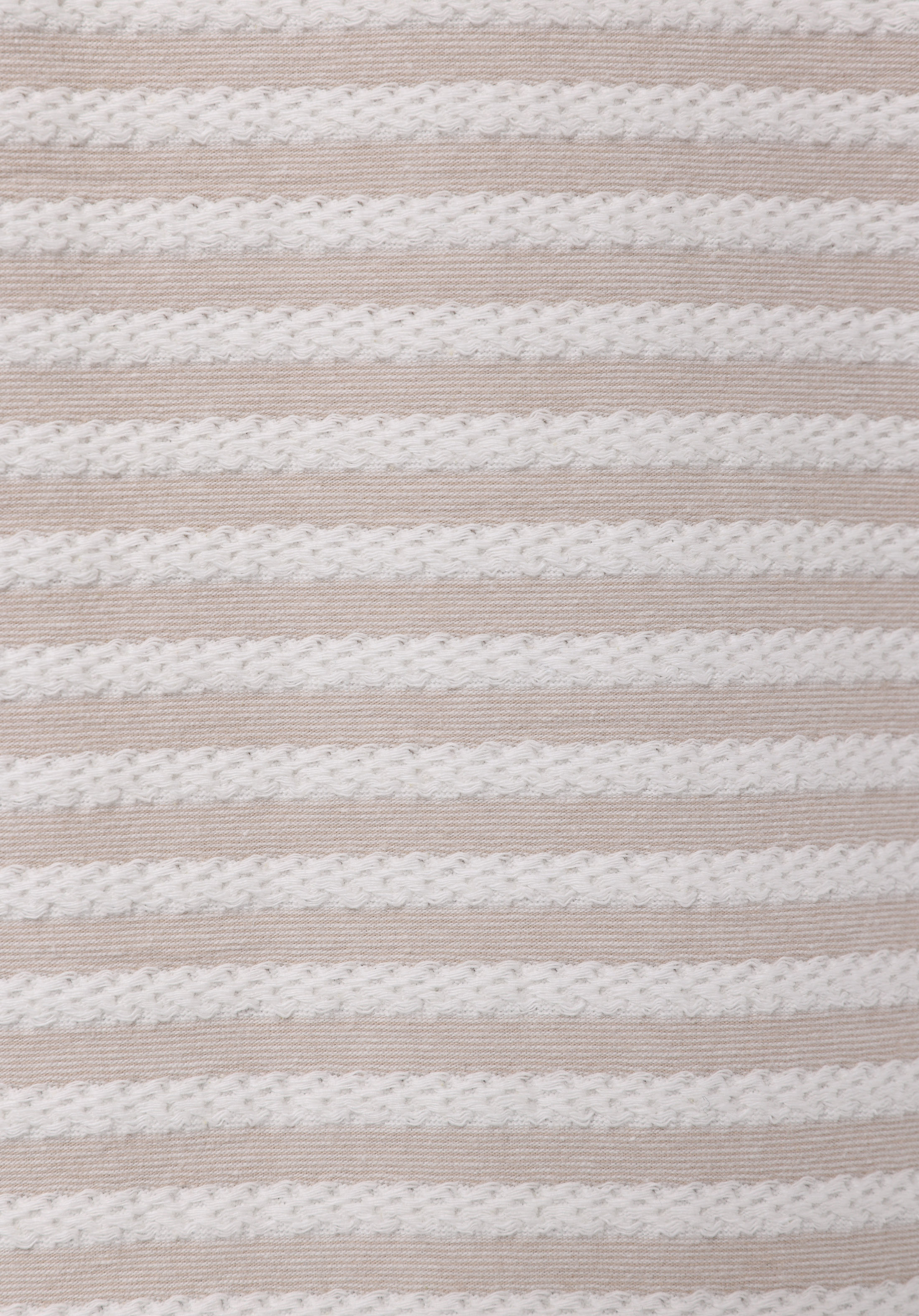 Regular Fit Yuvarlak Yaka Çizgili Kadın Bej ¾ Kol Tişört