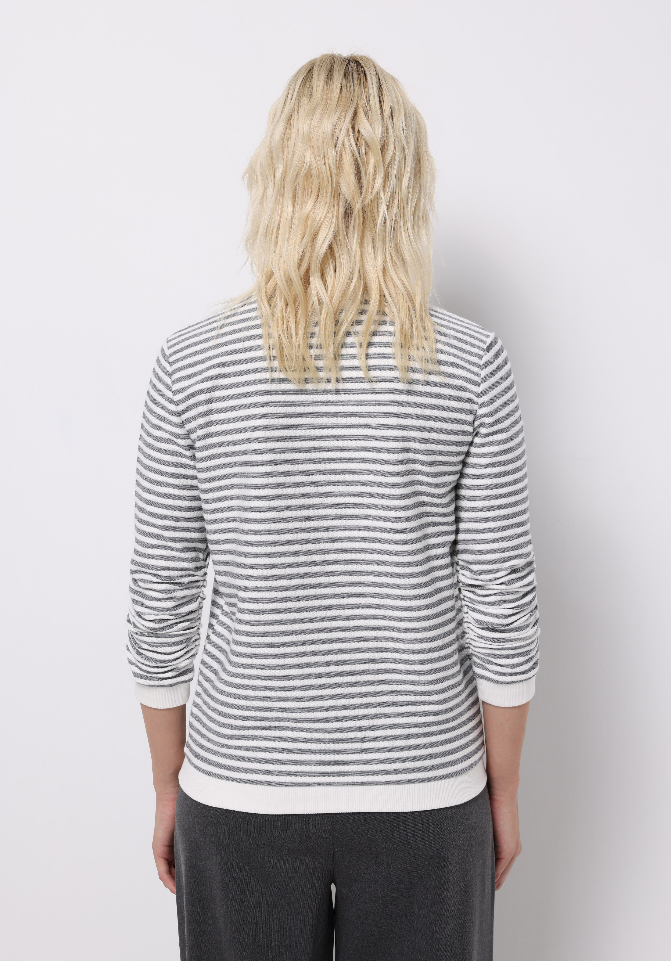 Regular Fit Yuvarlak Yaka Çizgili Kadın Beyaz ¾ Kol Tişört