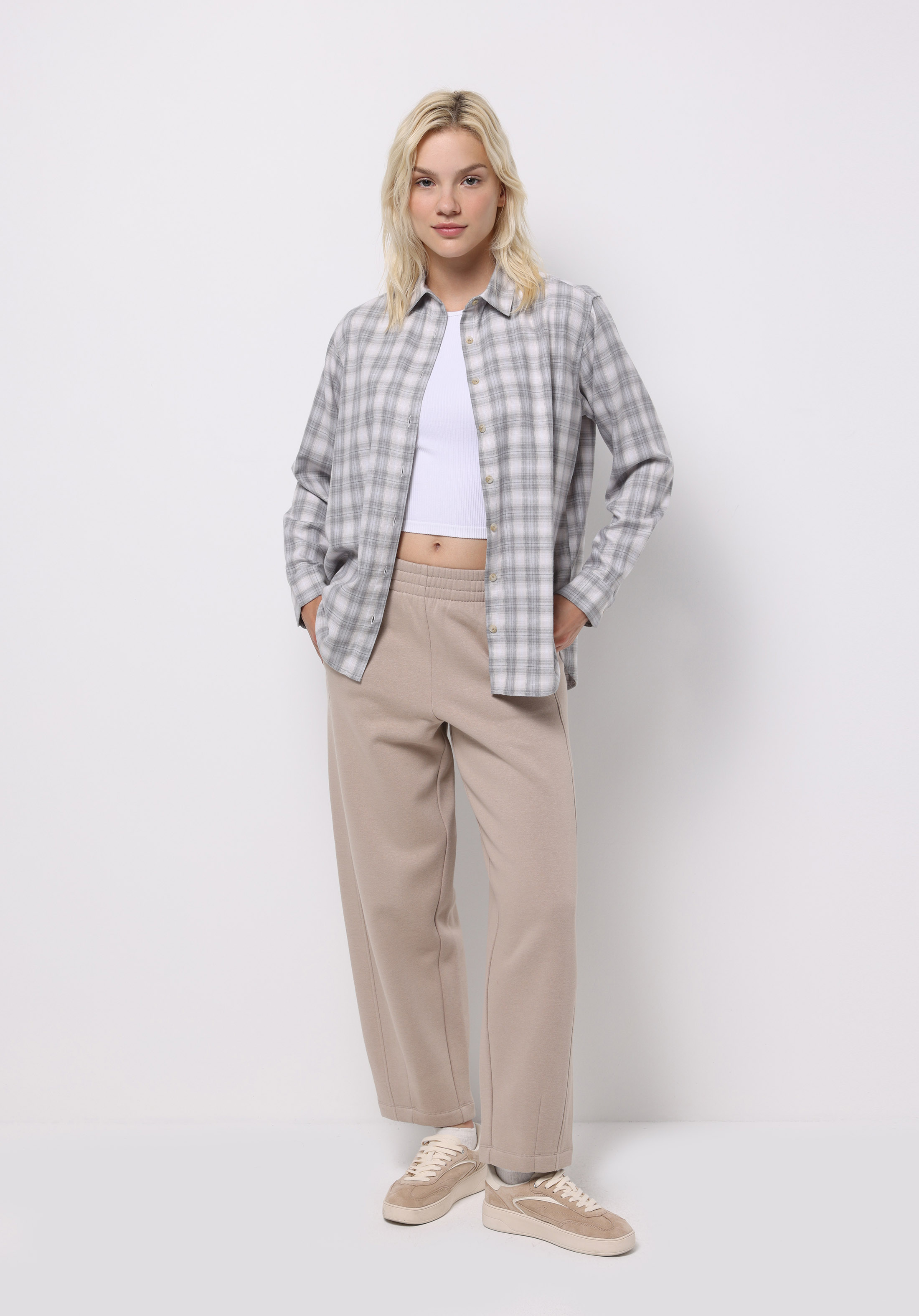 Regular Fit Orta Bel Düz Kadın Bej Eşofman Altı