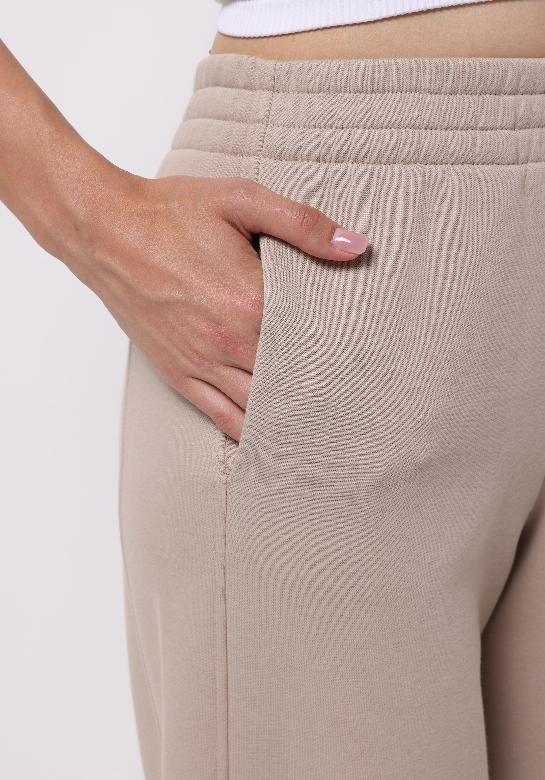 Regular Fit Orta Bel Düz Kadın Bej Eşofman Altı