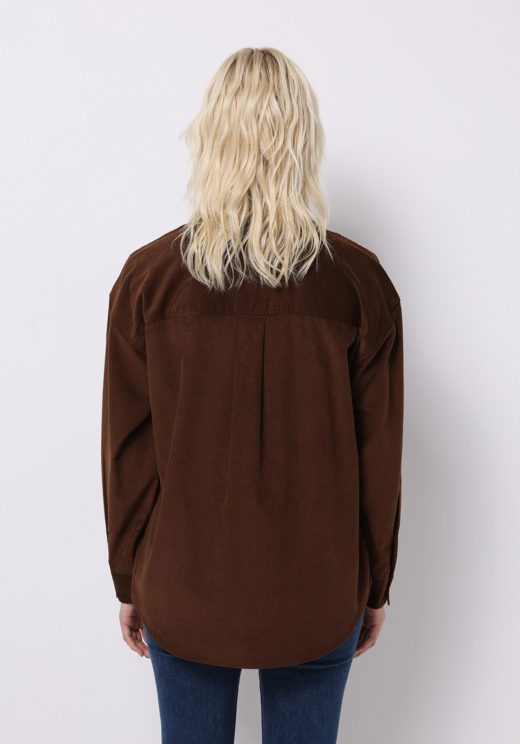 Regular Fit Shirt Neck Düz Kadın Kahverengi Uzun Kol Gömlek