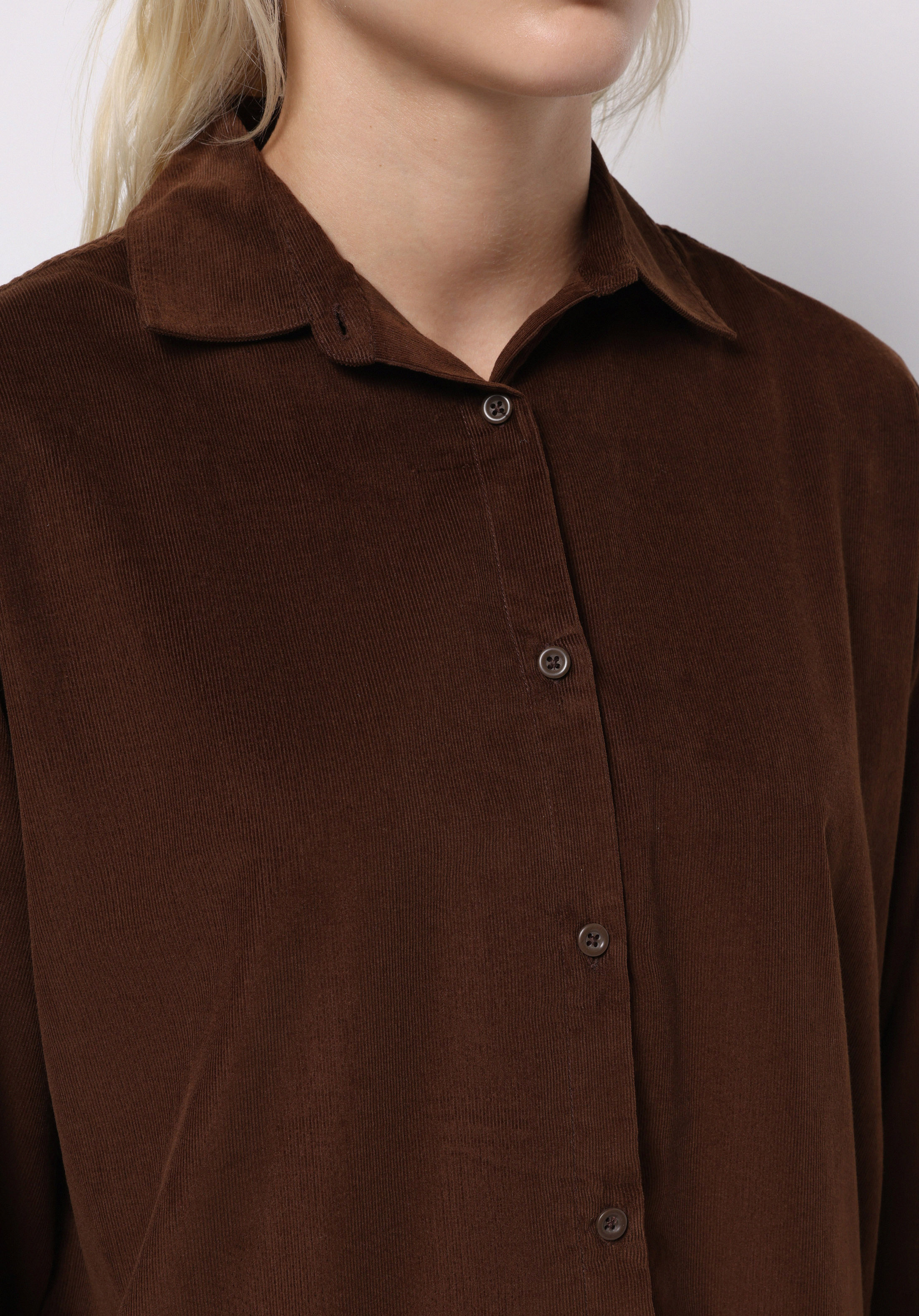 Regular Fit Shirt Neck Düz Kadın Kahverengi Uzun Kol Gömlek