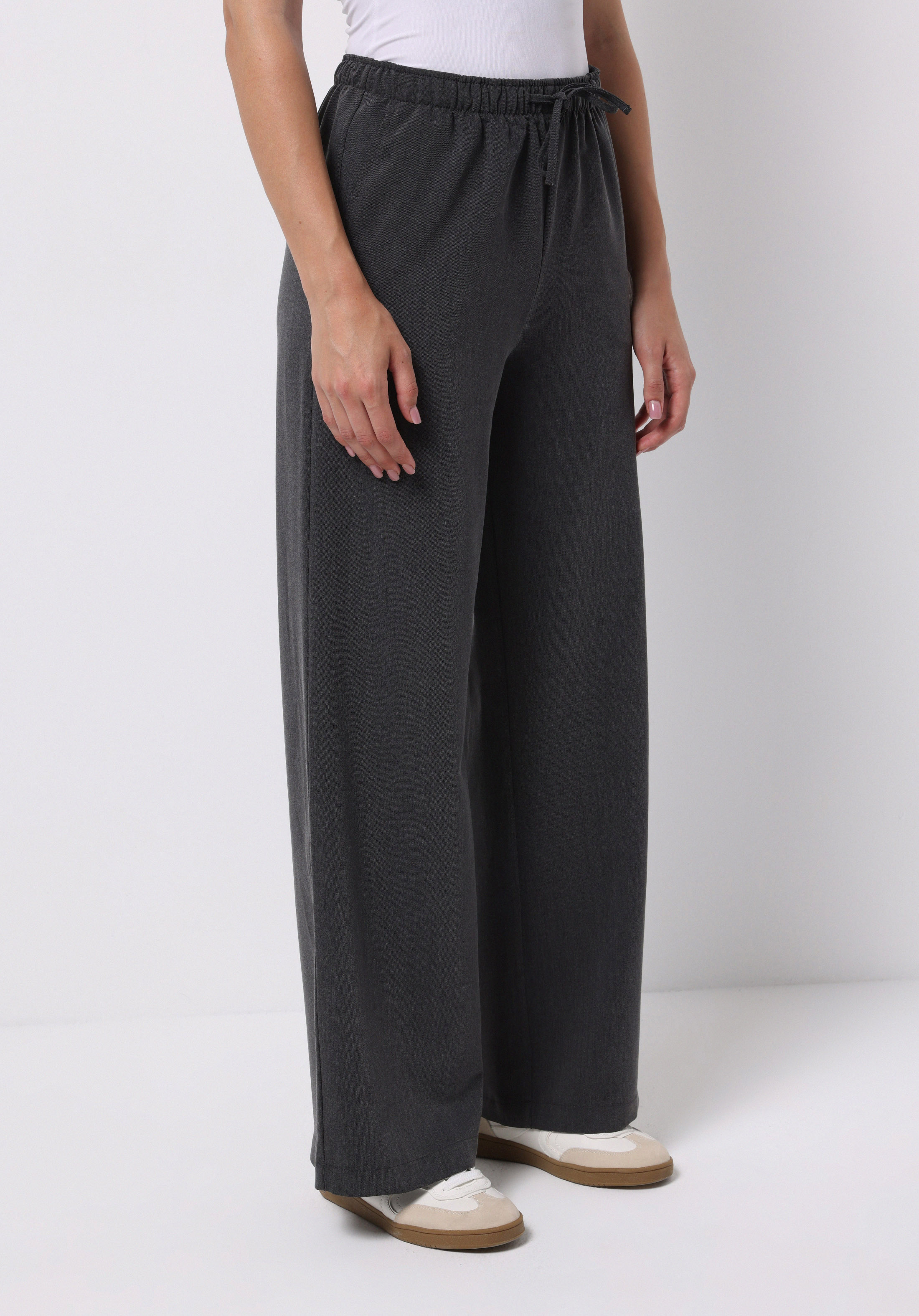 Regular Fit Yüksel Bel Geniş Paça Kadın Antrasit  Pantolon