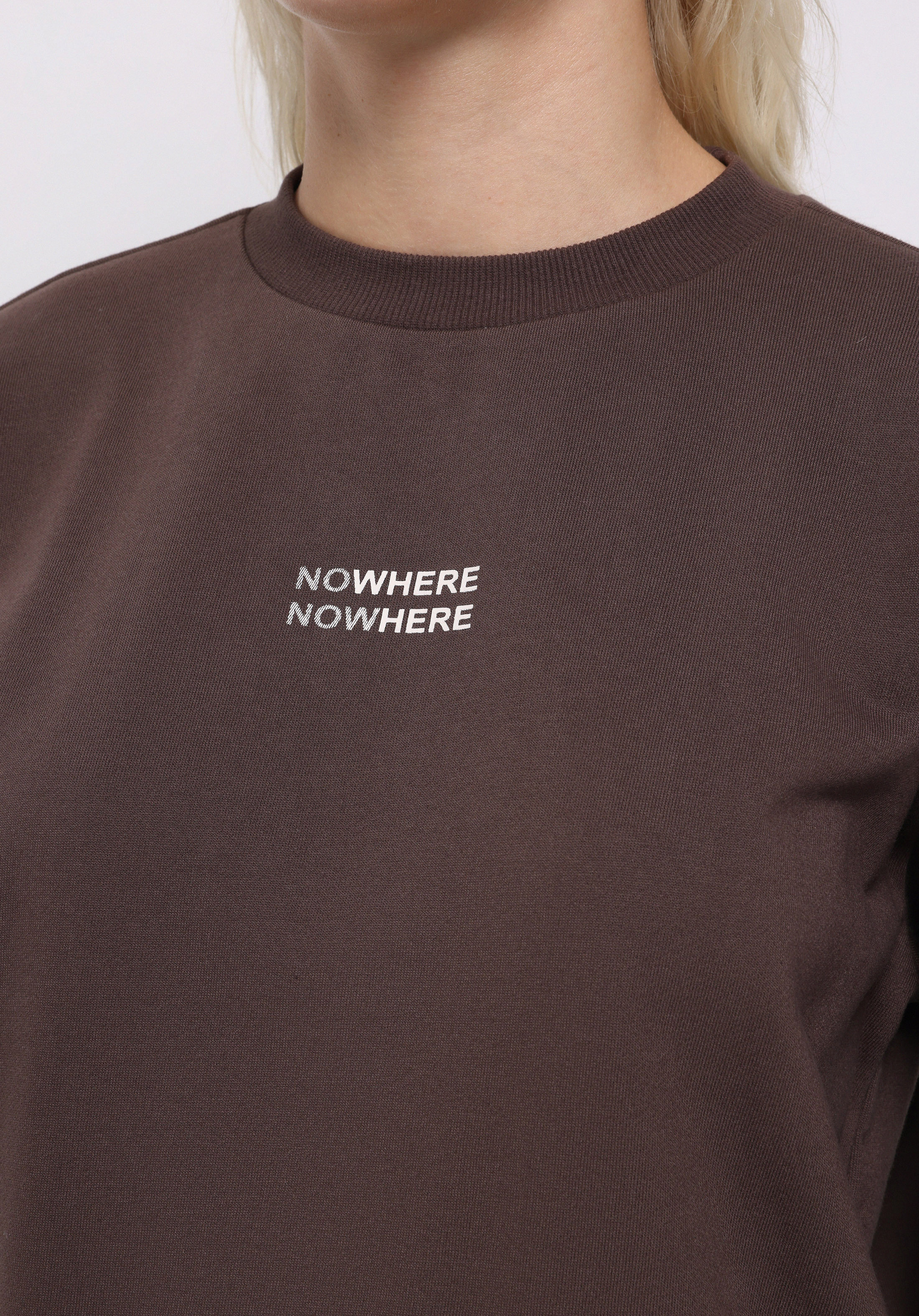 Regular Fit Yuvarlak Yaka Baskılı Kadın Kahverengi Sweatshirt