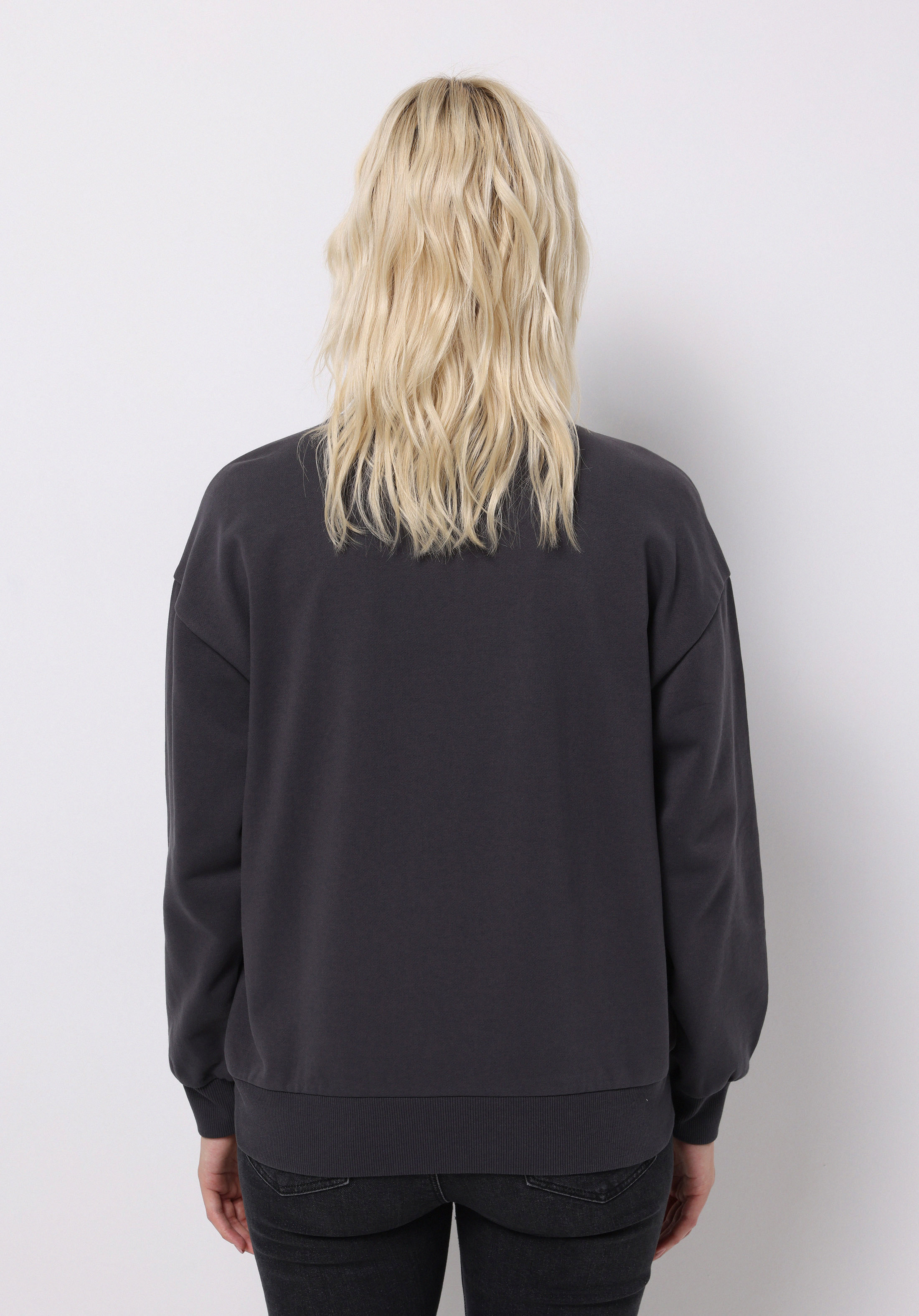 Regular Fit Yuvarlak Yaka Baskılı Kadın Antrasit Sweatshirt