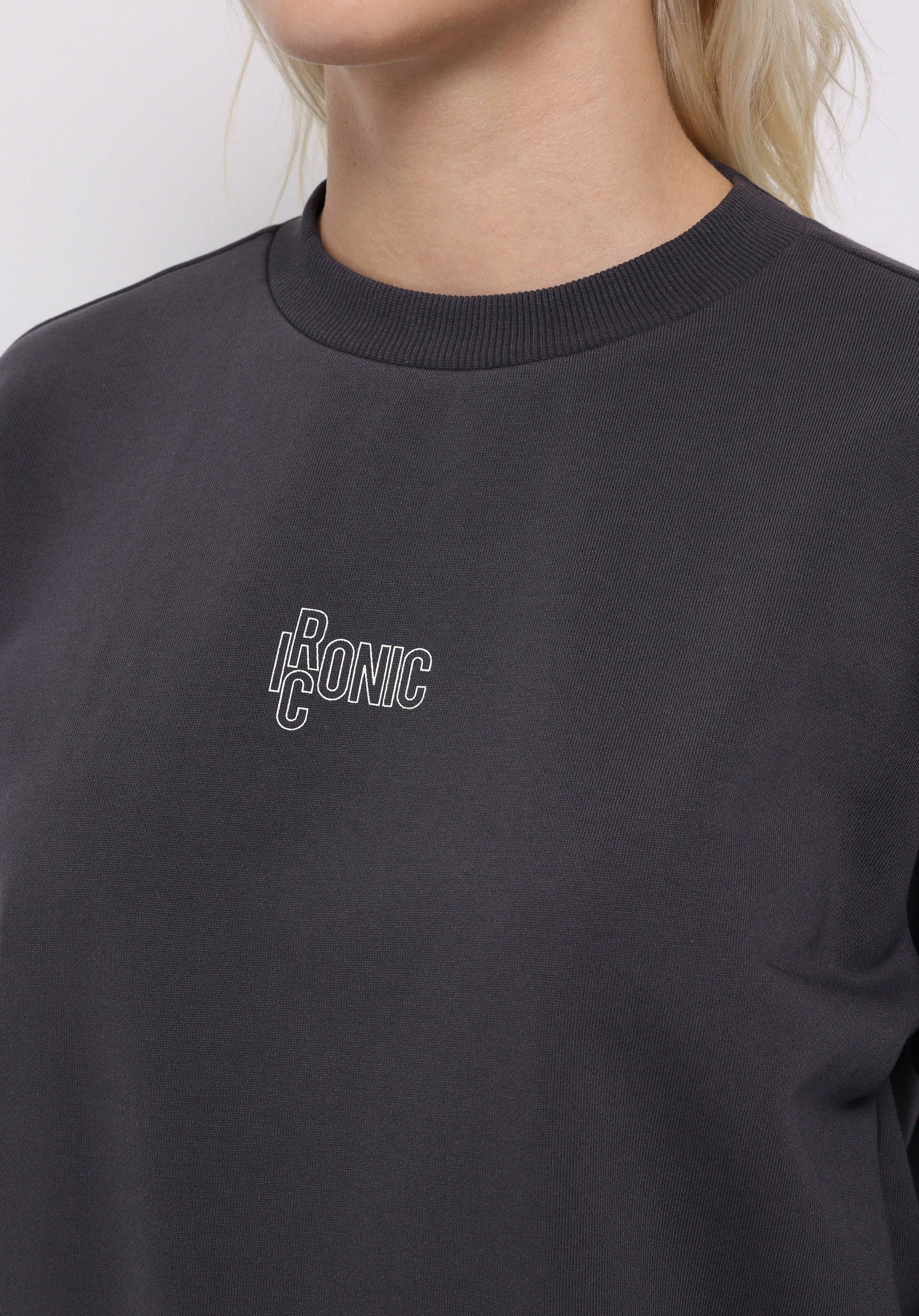 Regular Fit Yuvarlak Yaka Baskılı Kadın Antrasit Sweatshirt