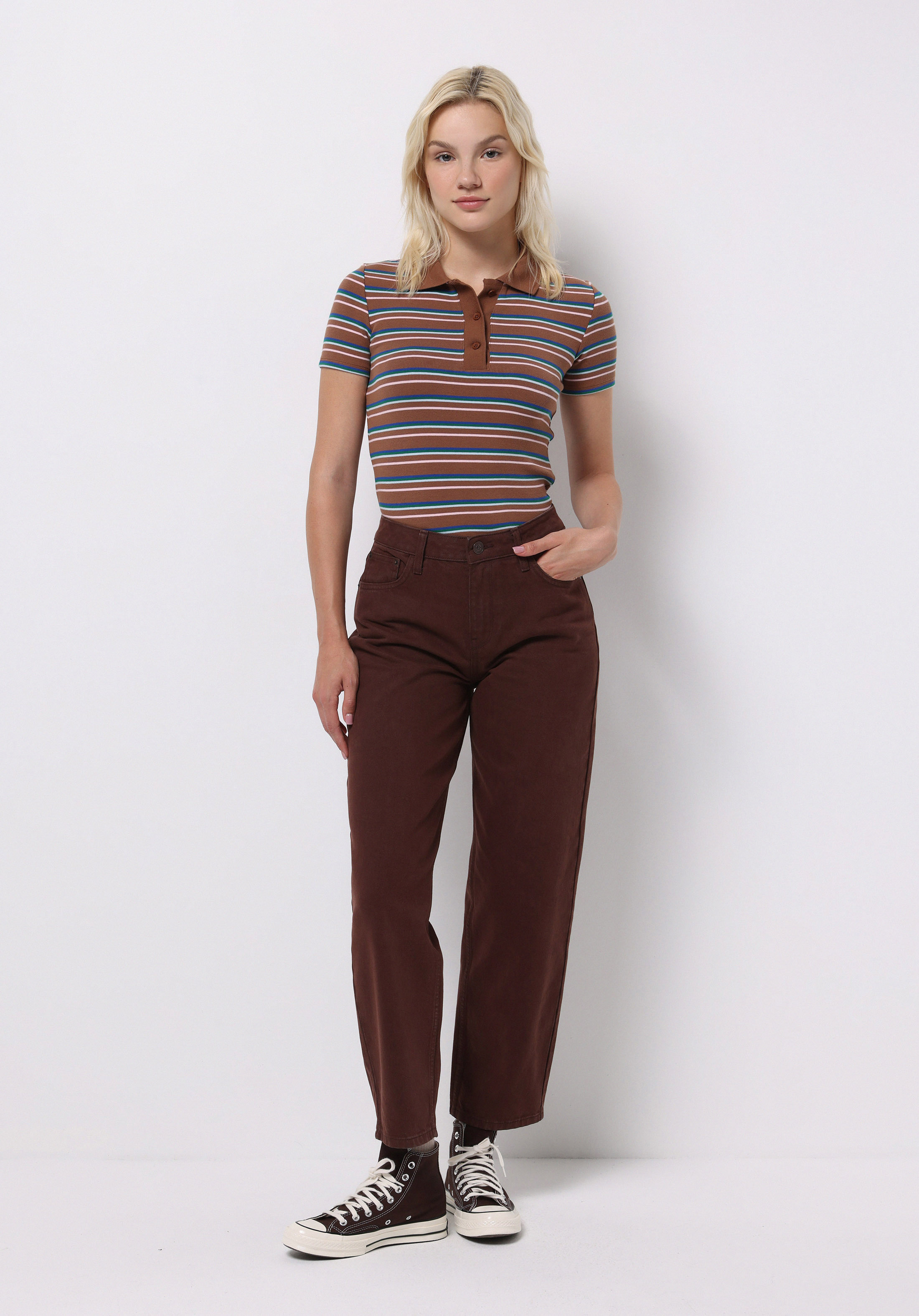 Barrel Fit Yüksel Bel Düz Paça Kadın Kahverengi  Pantolon