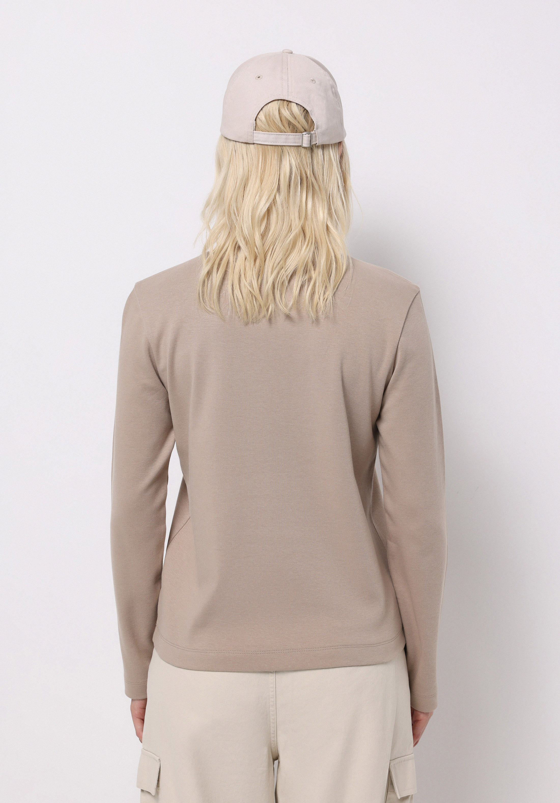 Regular Fit Yuvarlak Yaka Düz Kadın Bej Uzun Kol Tişört