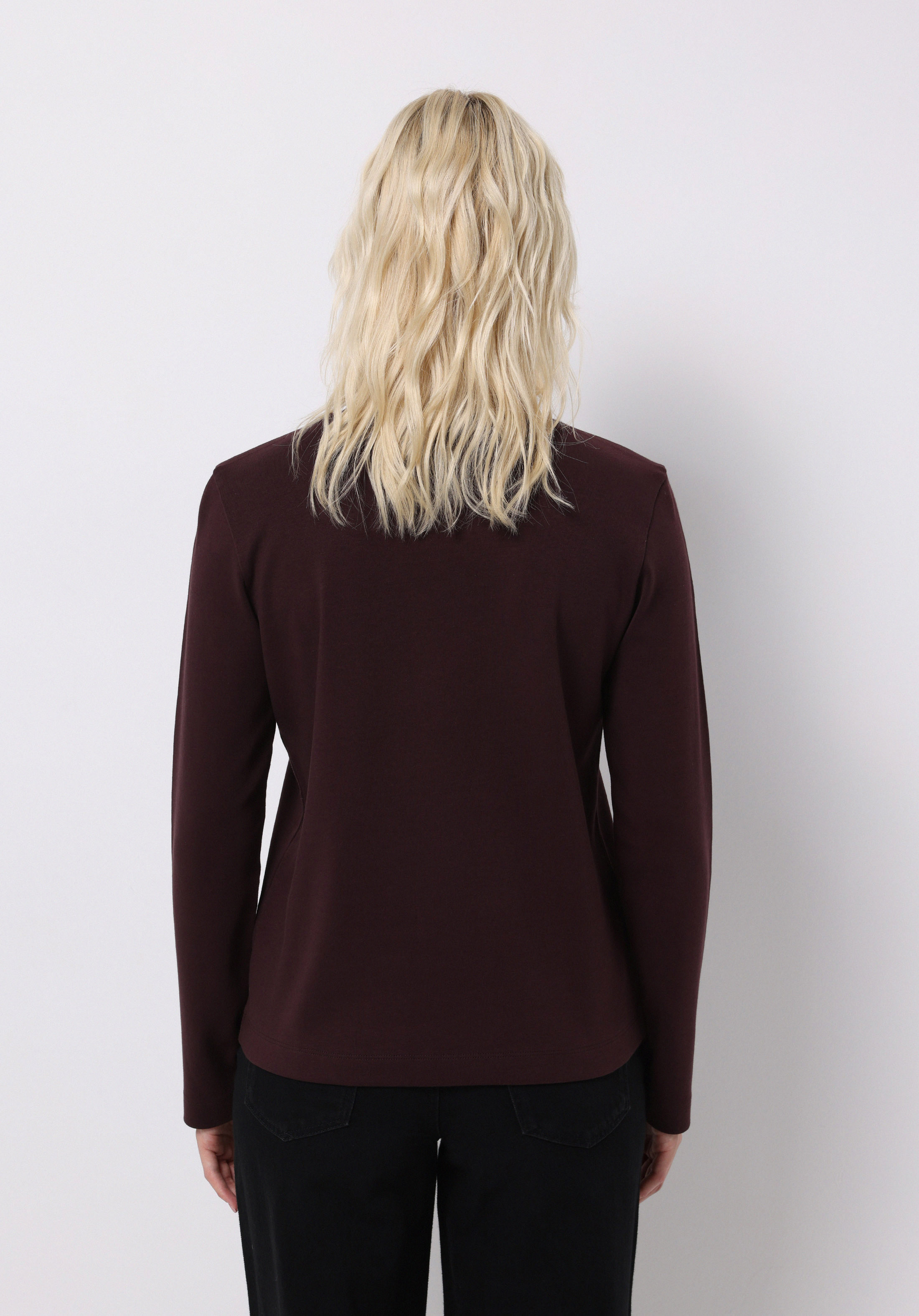 Regular Fit Yuvarlak Yaka Düz Kadın Mor Uzun Kol Tişört