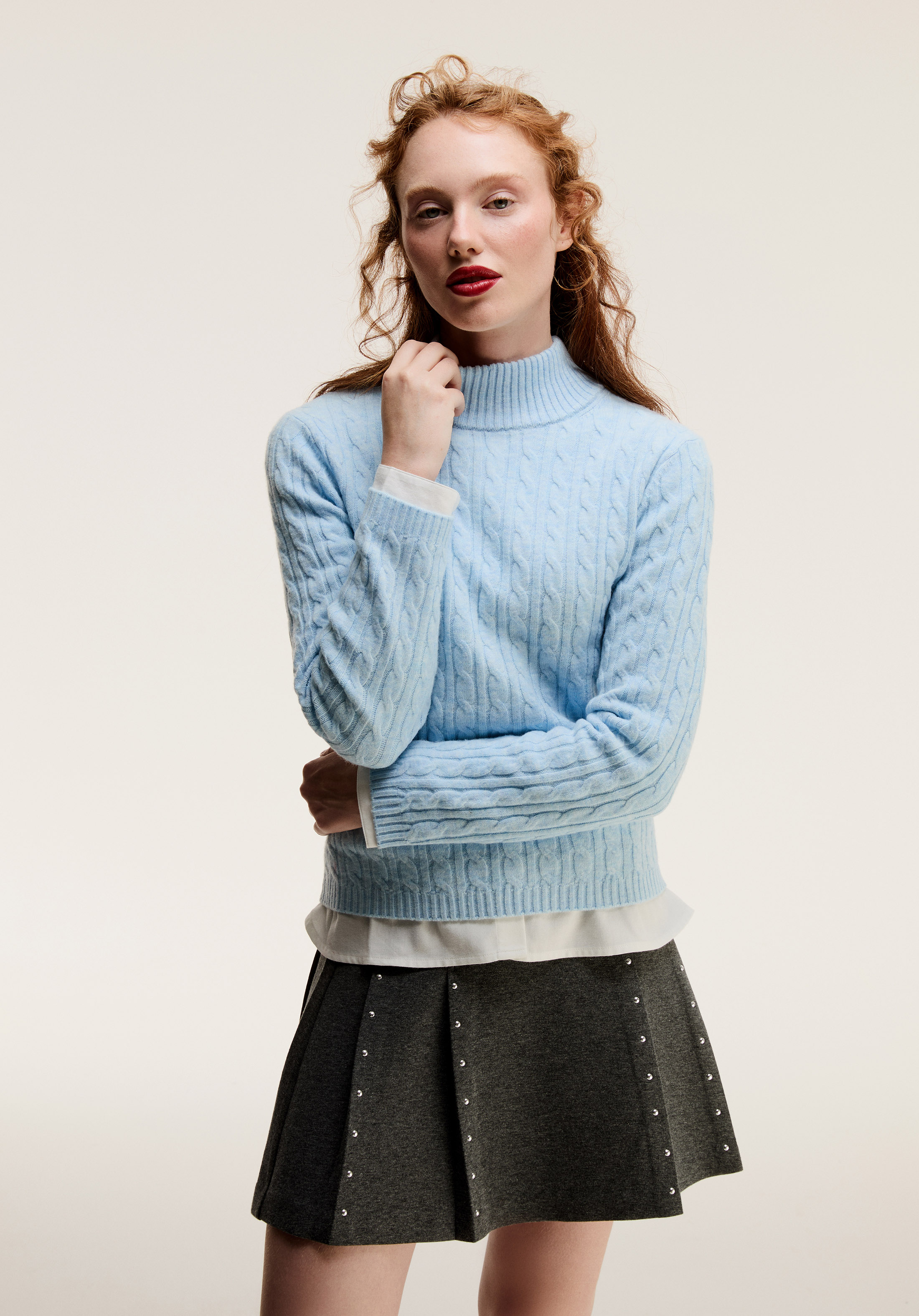 Regular Fit Yarım Balıkçı Yaka Düz Kadın Mavi Kazak