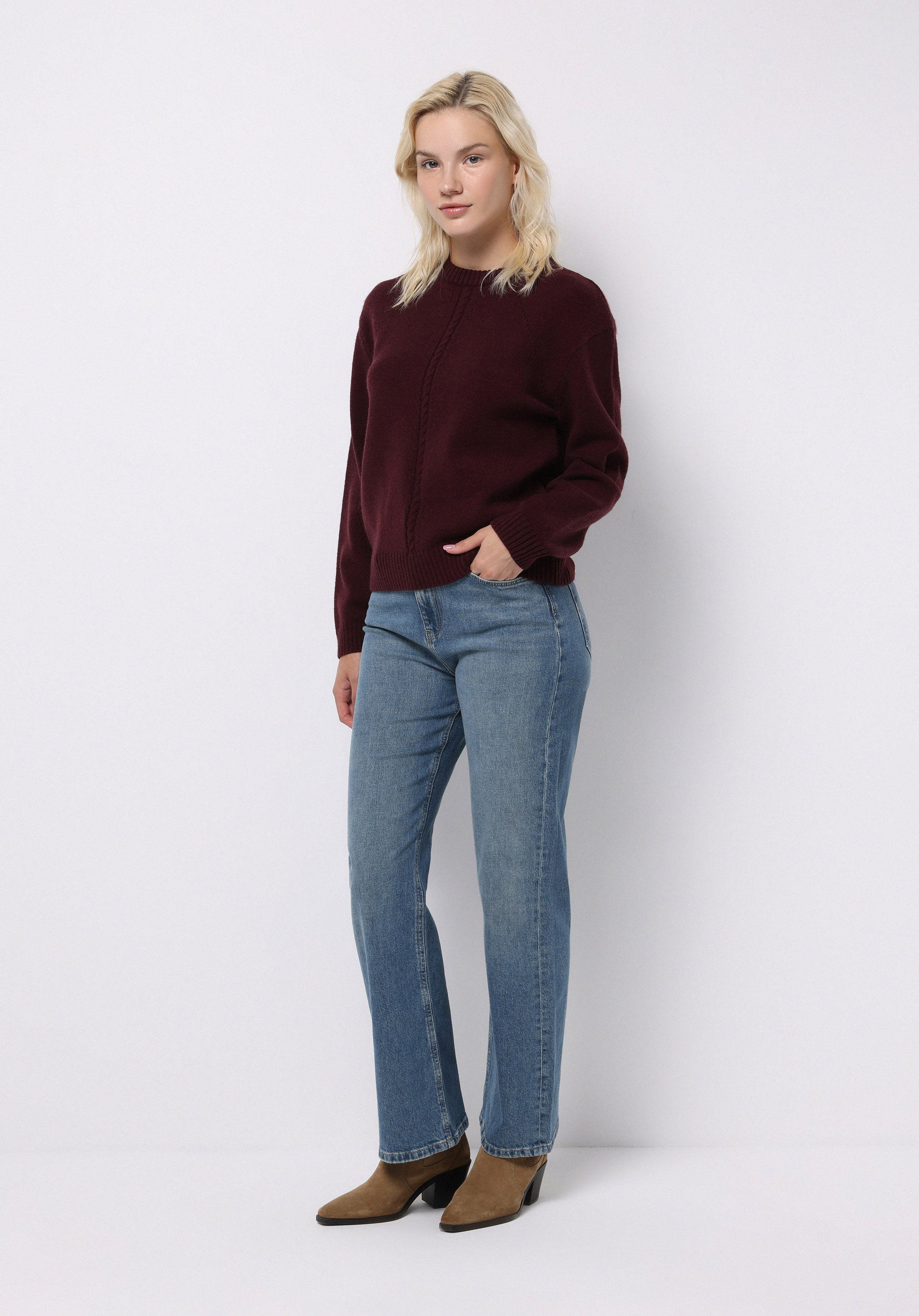 Regular Fit Yuvarlak Yaka Düz Kadın Mor Kazak