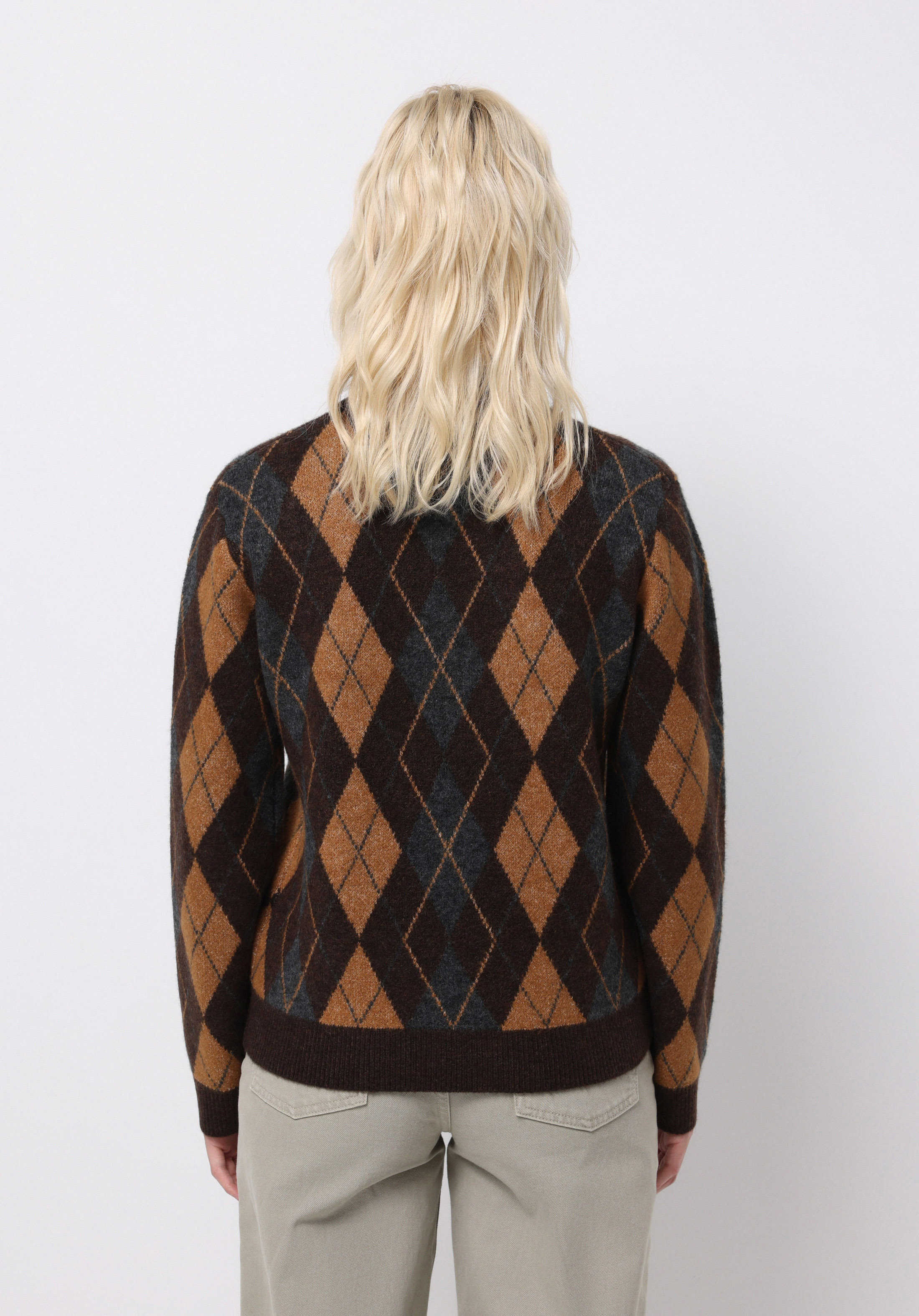 Regular Fit Yuvarlak Yaka Baskılı Kadın Kahverengi Kazak