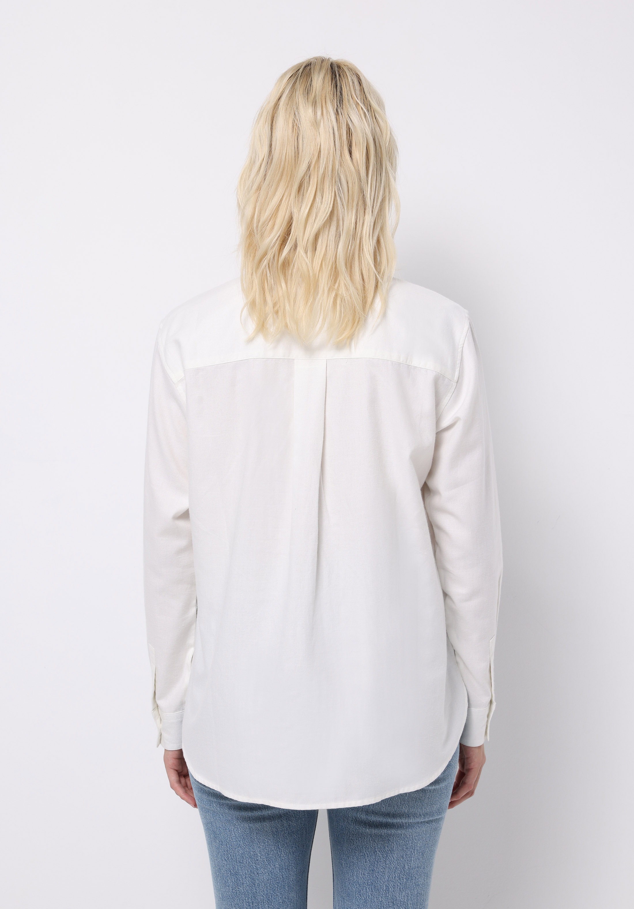 Regular Fit Shirt Neck Düz Kadın Beyaz Uzun Kol Gömlek