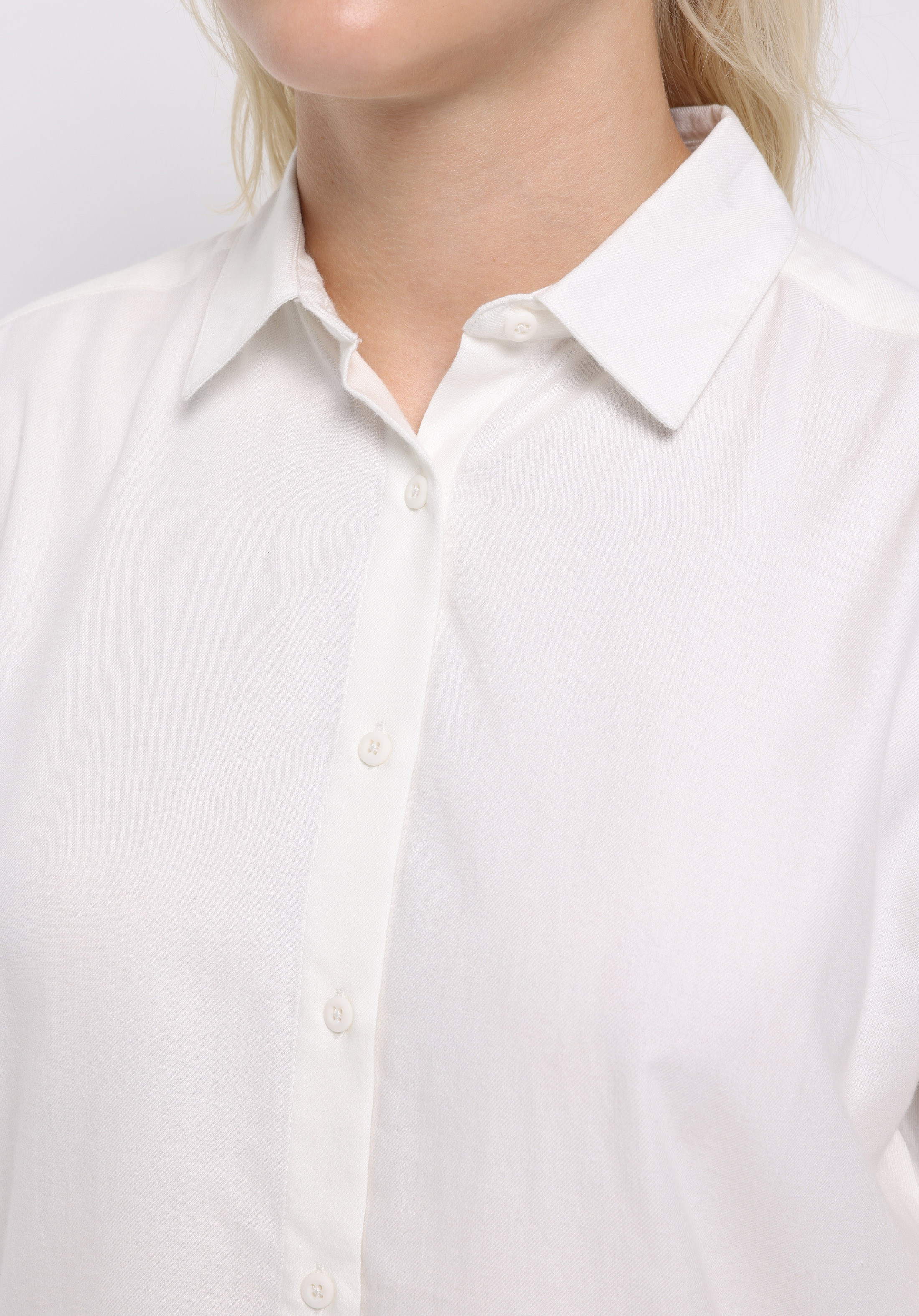 Regular Fit Shirt Neck Düz Kadın Beyaz Uzun Kol Gömlek