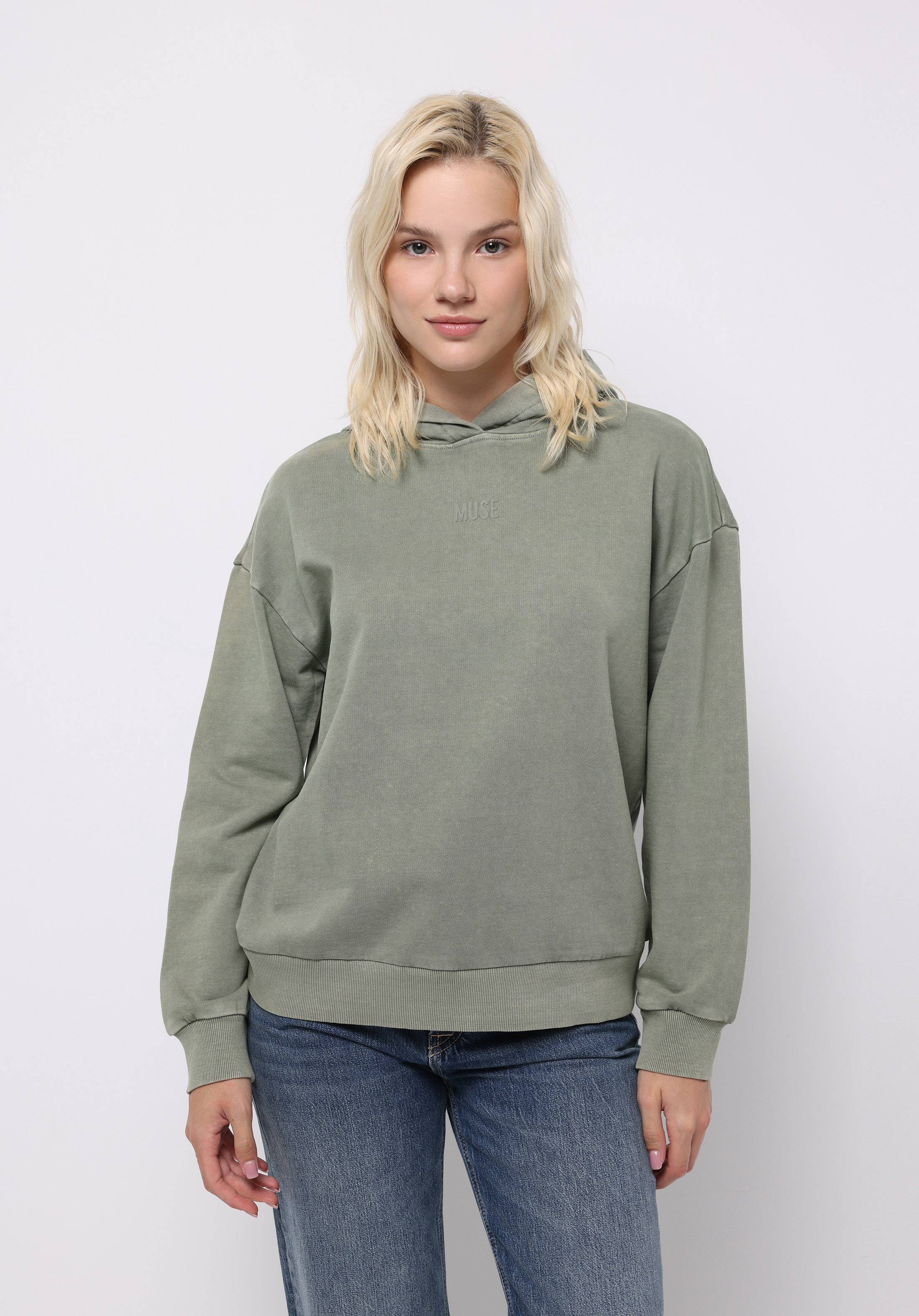 Regular Fit Kapüşonlu Baskılı Kadın Yeşil Sweatshirt