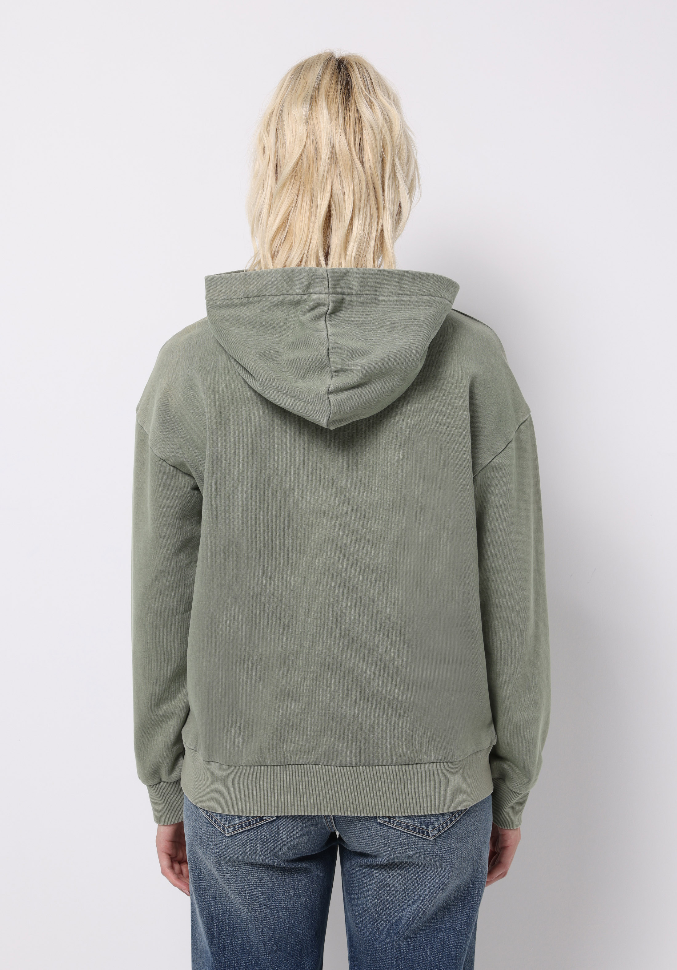 Regular Fit Kapüşonlu Baskılı Kadın Yeşil Sweatshirt