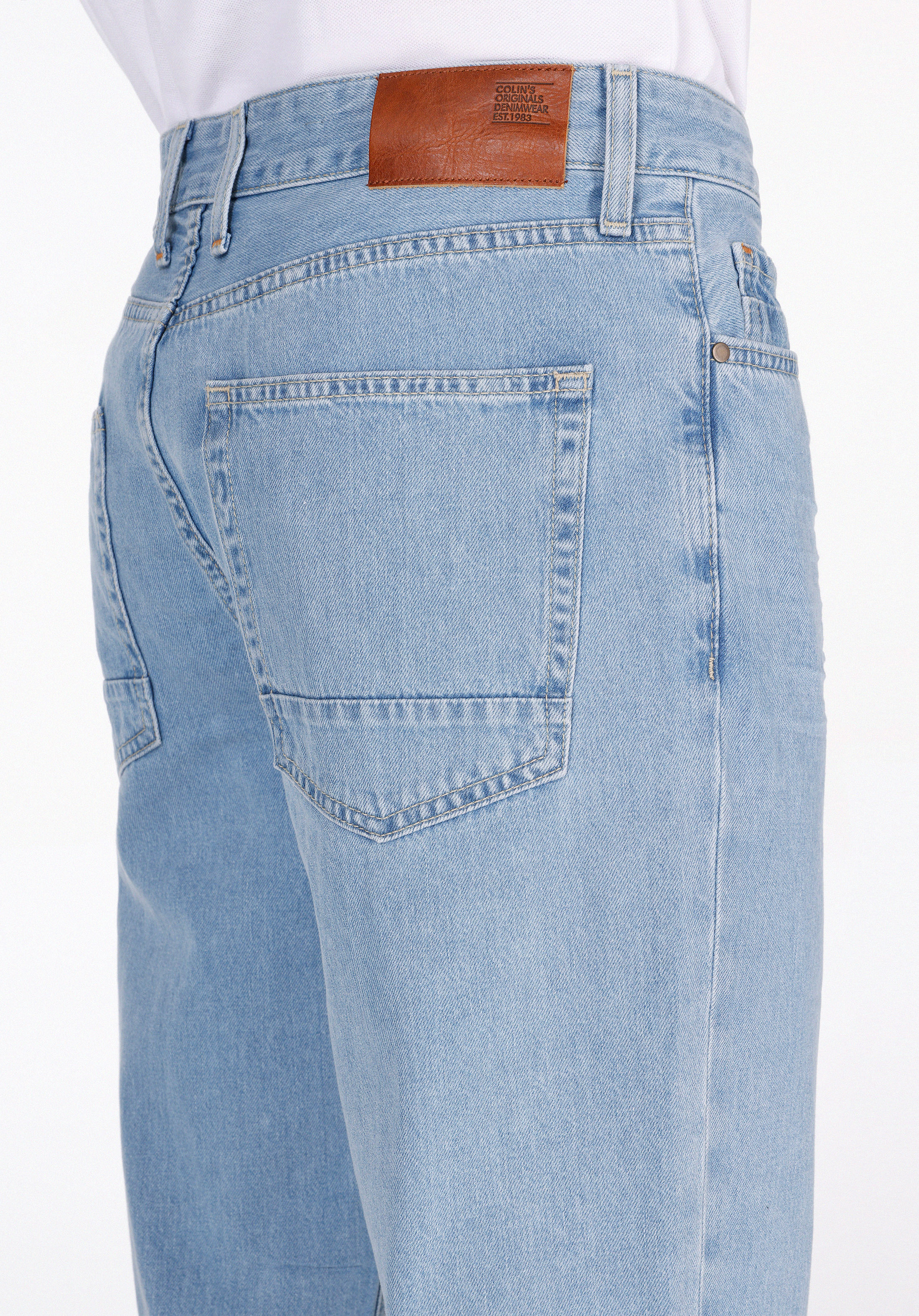 Loose Straight Fit Erkek Light İndigo Fermuarlı Denim Jean Pantolon