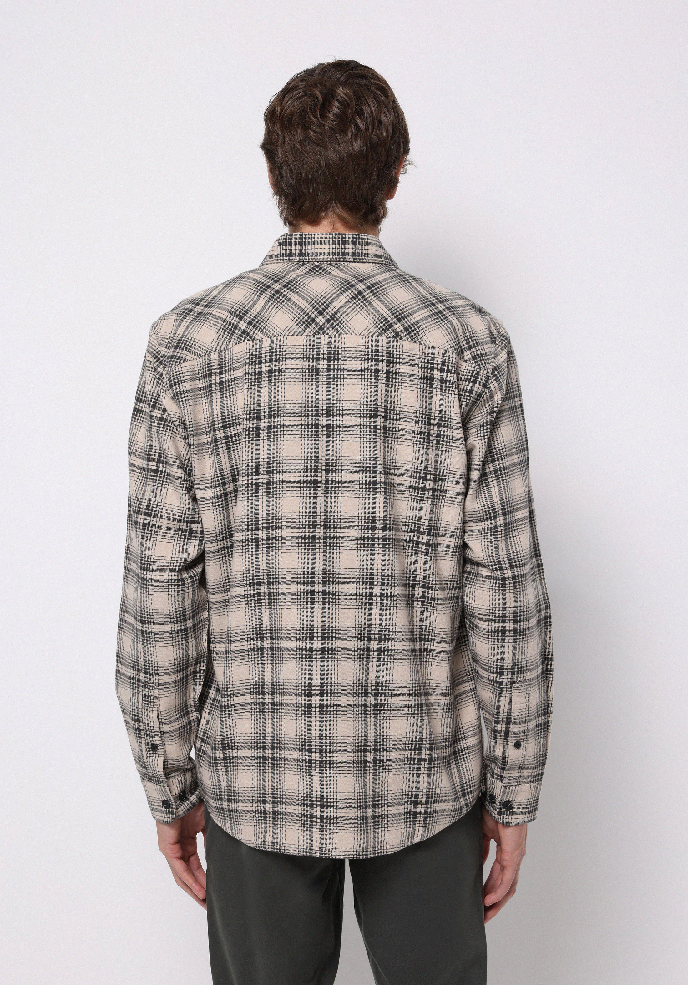 Regular Fit Shirt Neck Ekoseli Erkek Bej Uzun Kol Gömlek