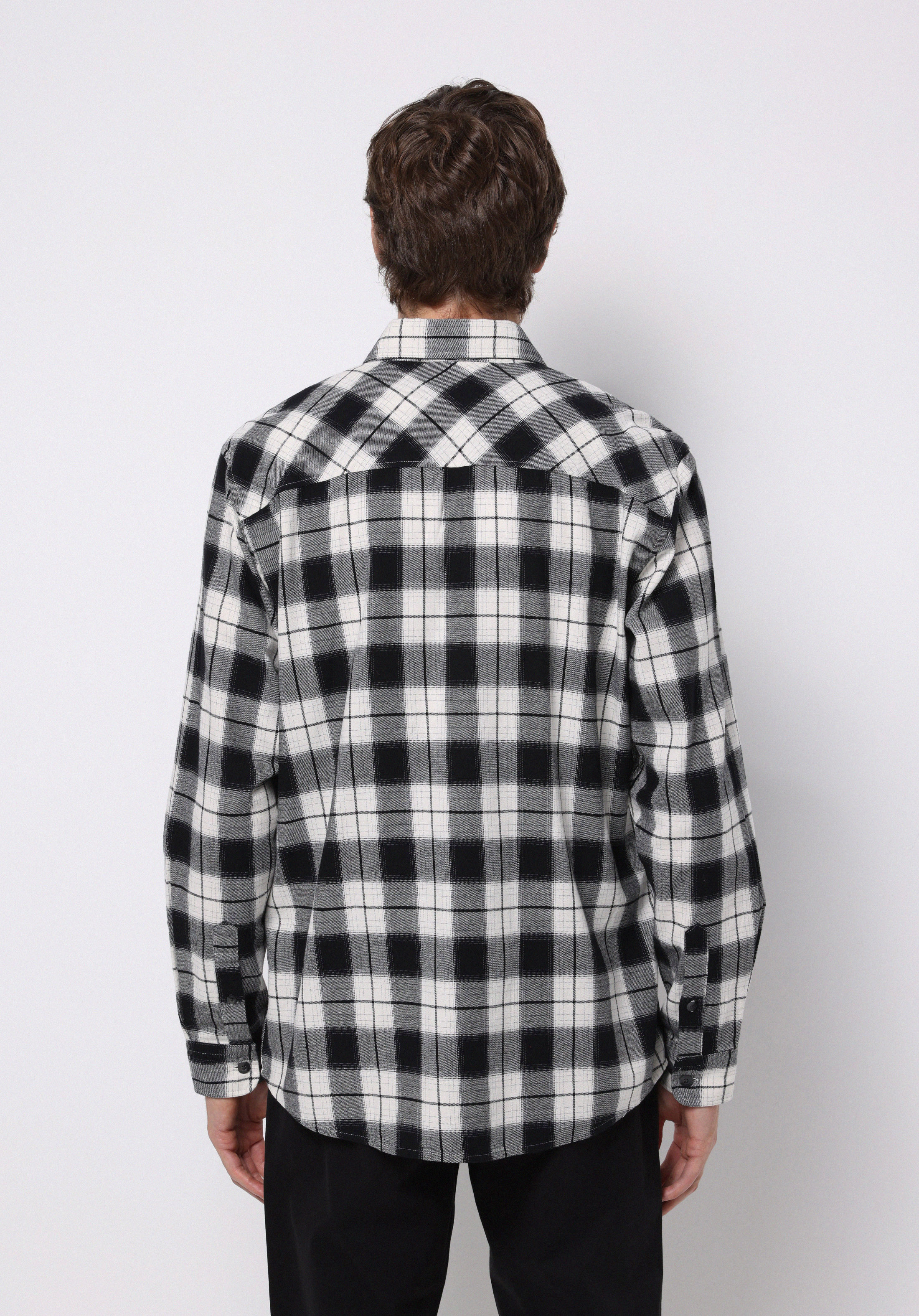 Regular Fit Shirt Neck Ekoseli Erkek Siyah Uzun Kol Gömlek