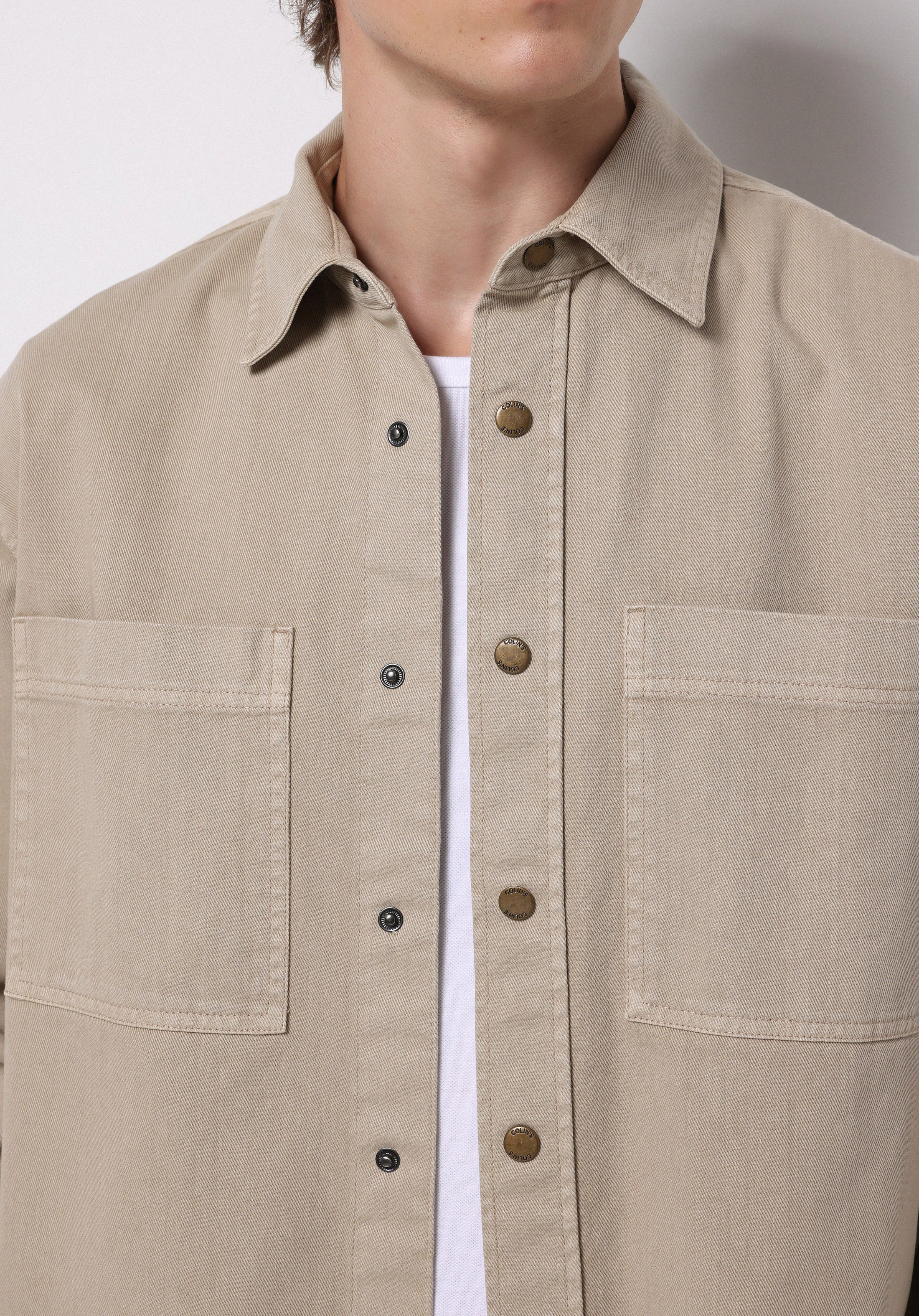 Comfort Fit Shirt Neck Düz Erkek Bej Shacket