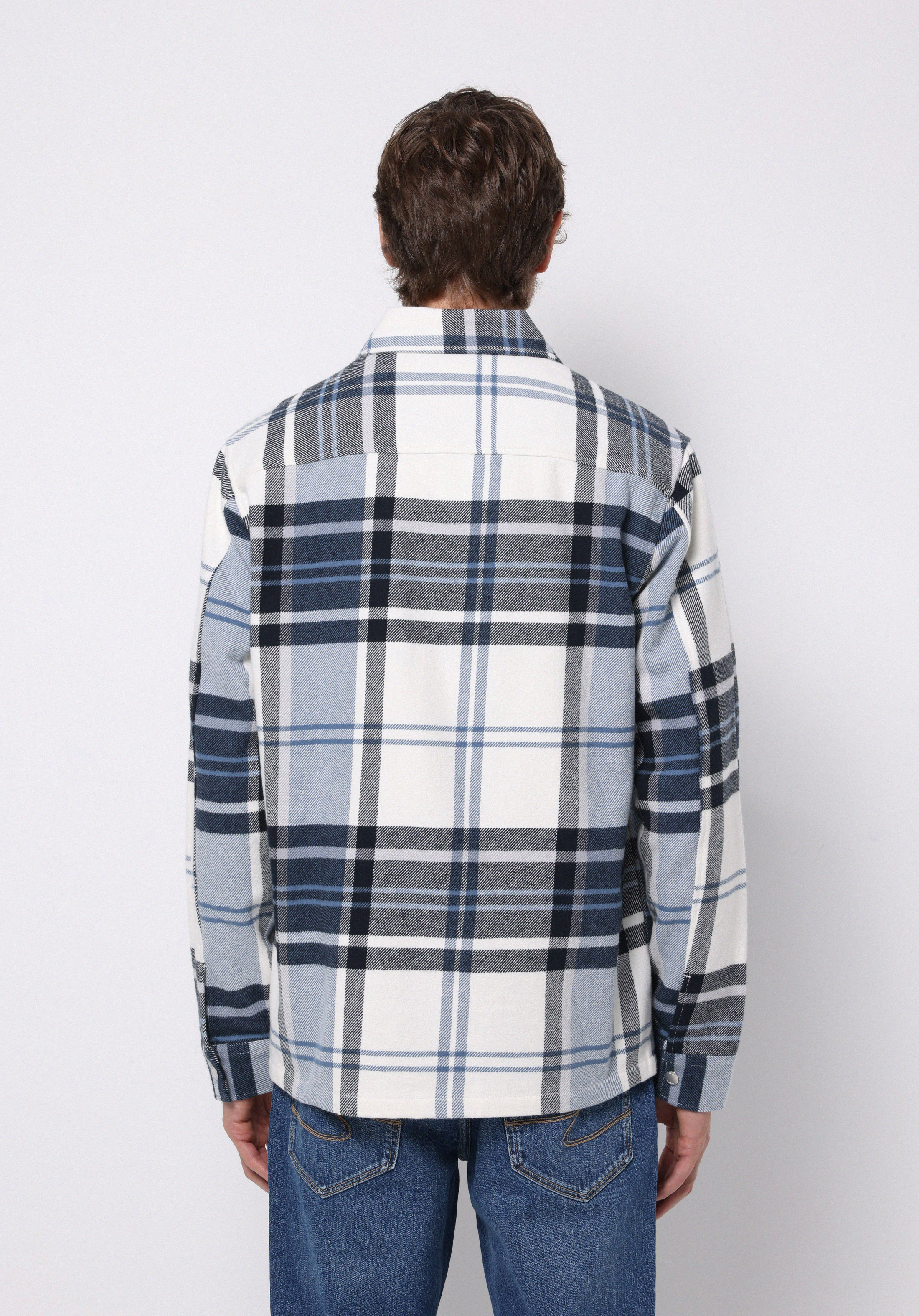 Comfort Fit Shirt Neck Ekoseli Erkek Mavi Shacket