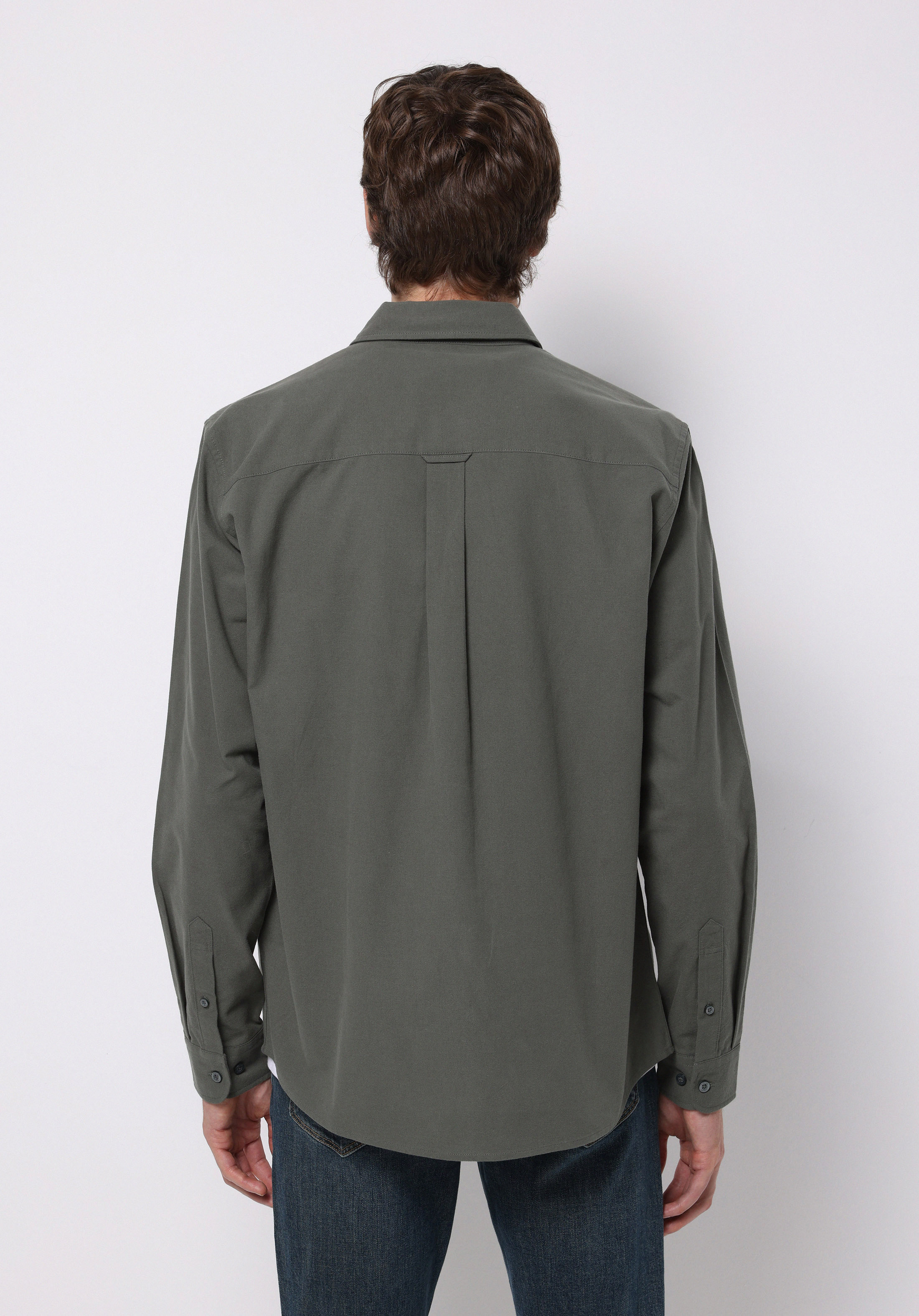 Regular Fit Shirt Neck Düz Erkek Yeşil Uzun Kol Gömlek