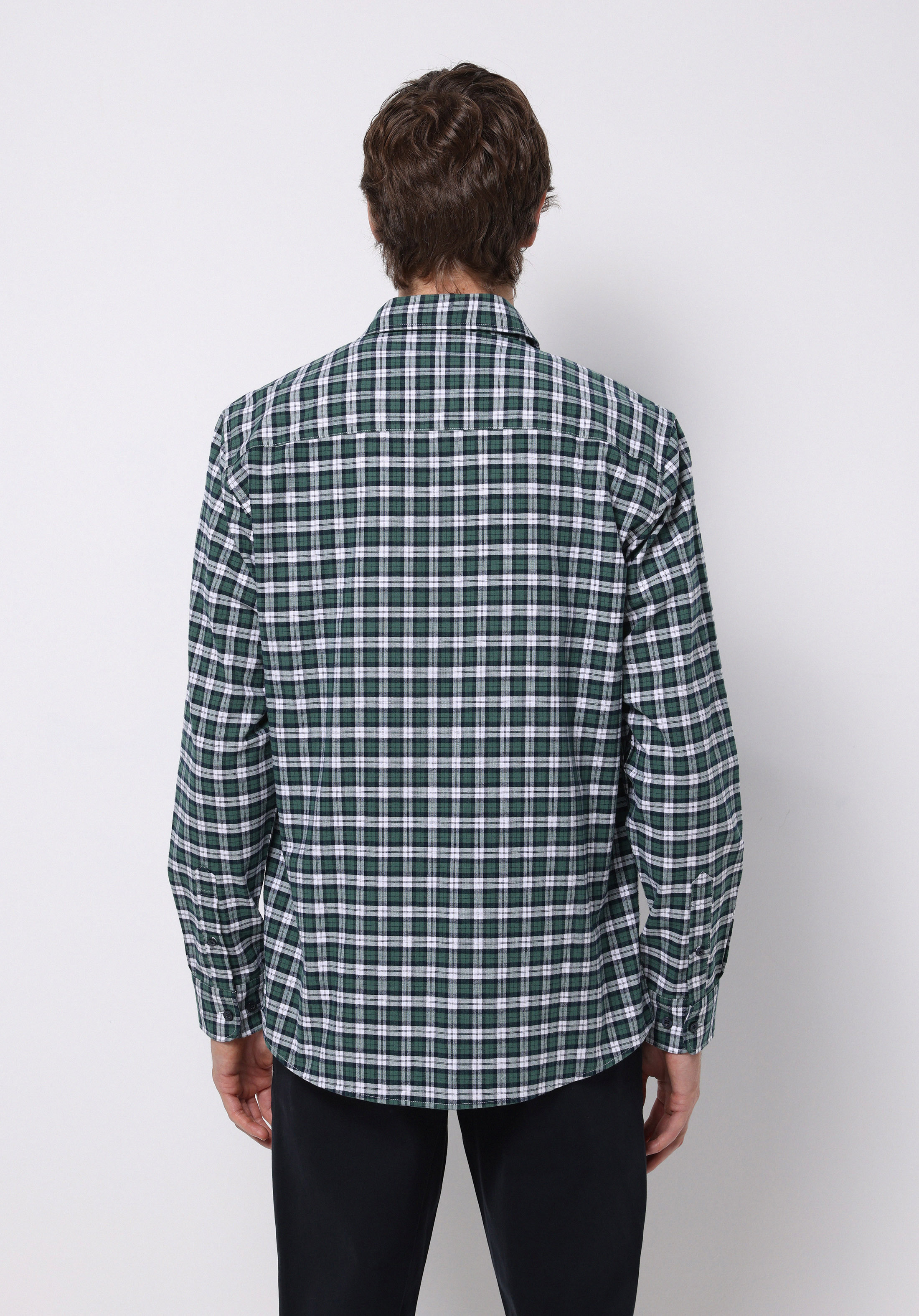 Regular Fit Shirt Neck Ekoseli Erkek Yeşil Uzun Kol Gömlek