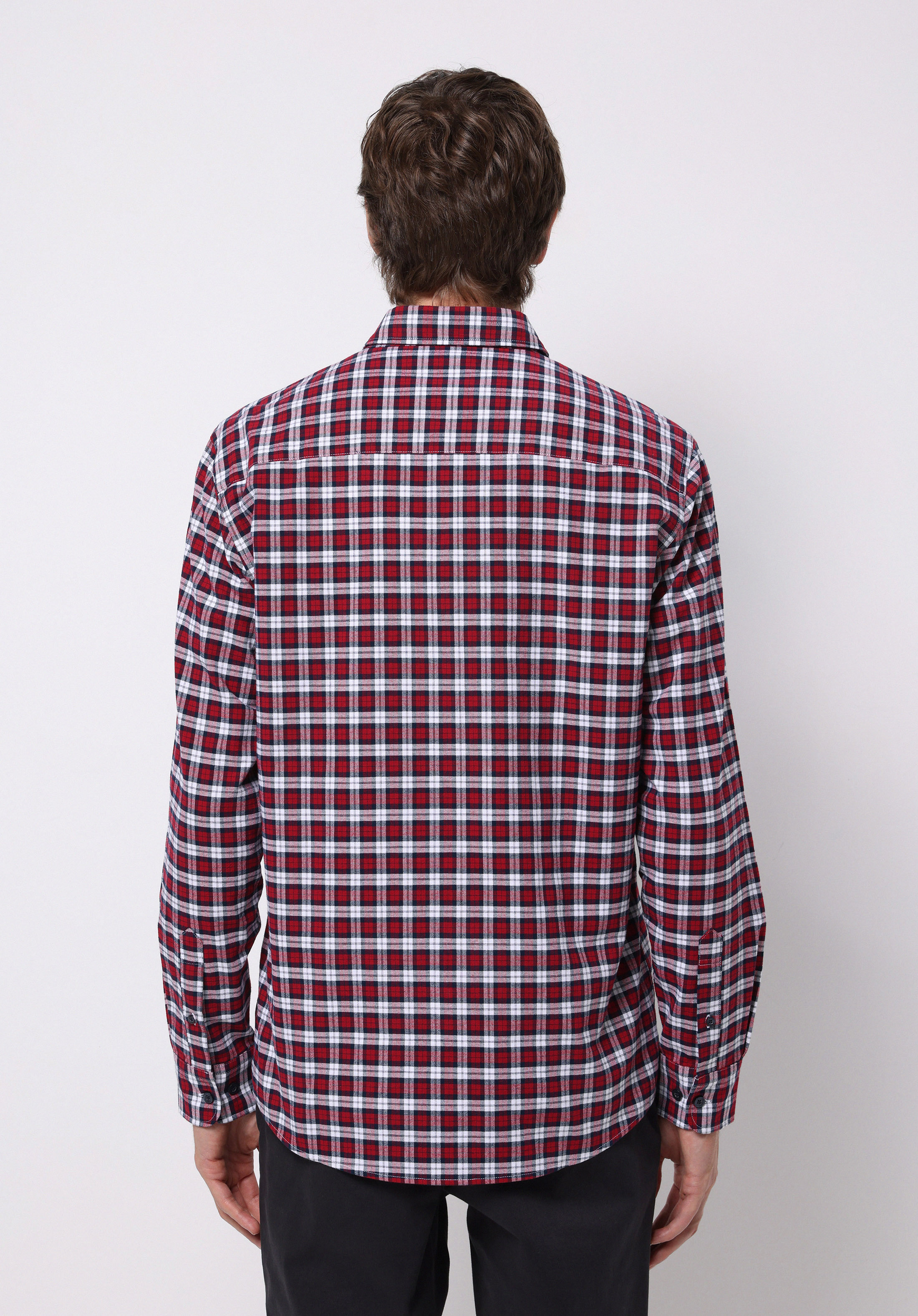 Regular Fit Shirt Neck Ekoseli Erkek Kirmizi Uzun Kol Gömlek