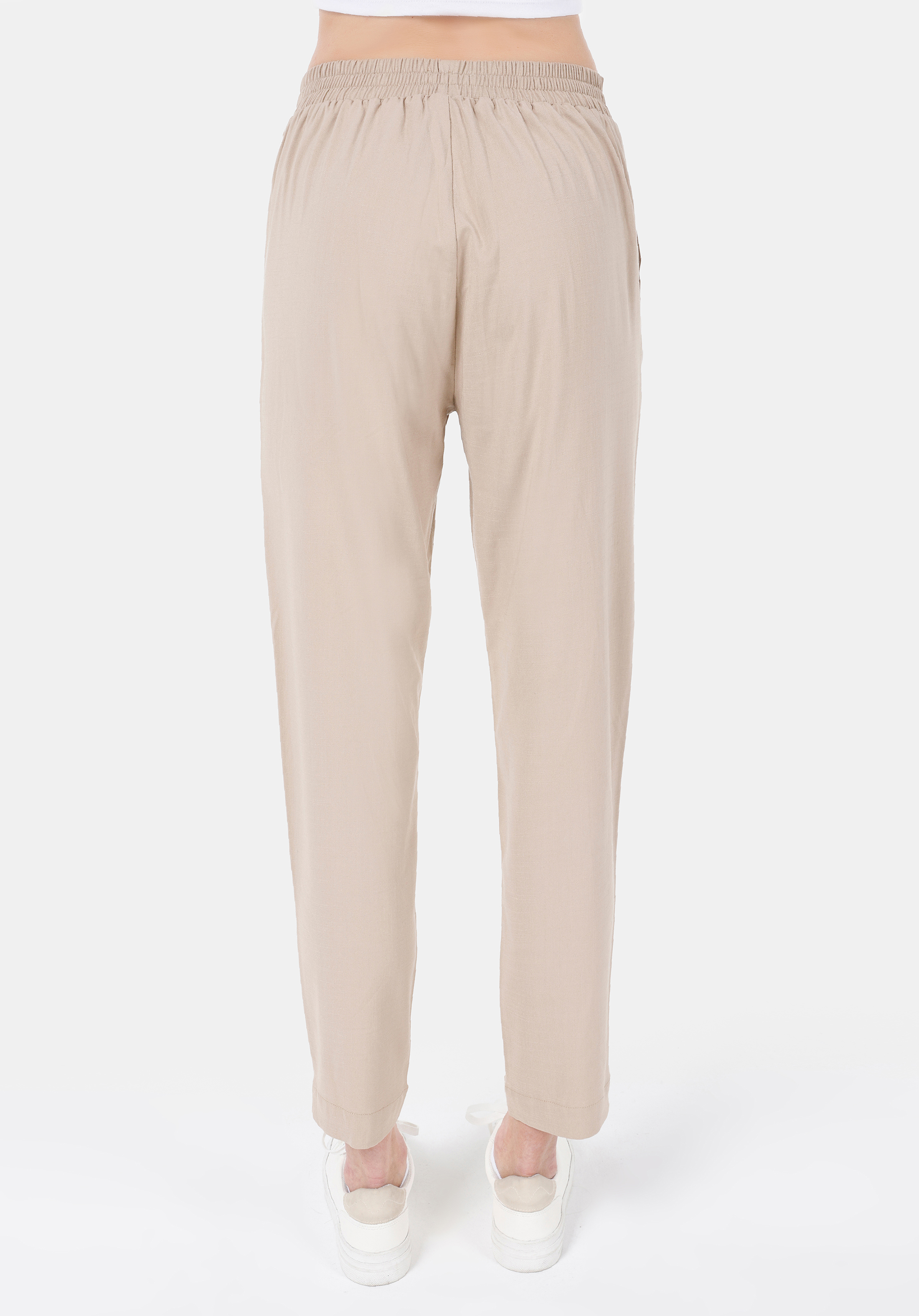 Regular Fit Yüksek Bel Düz Paça Kadın Bej  Pantolon