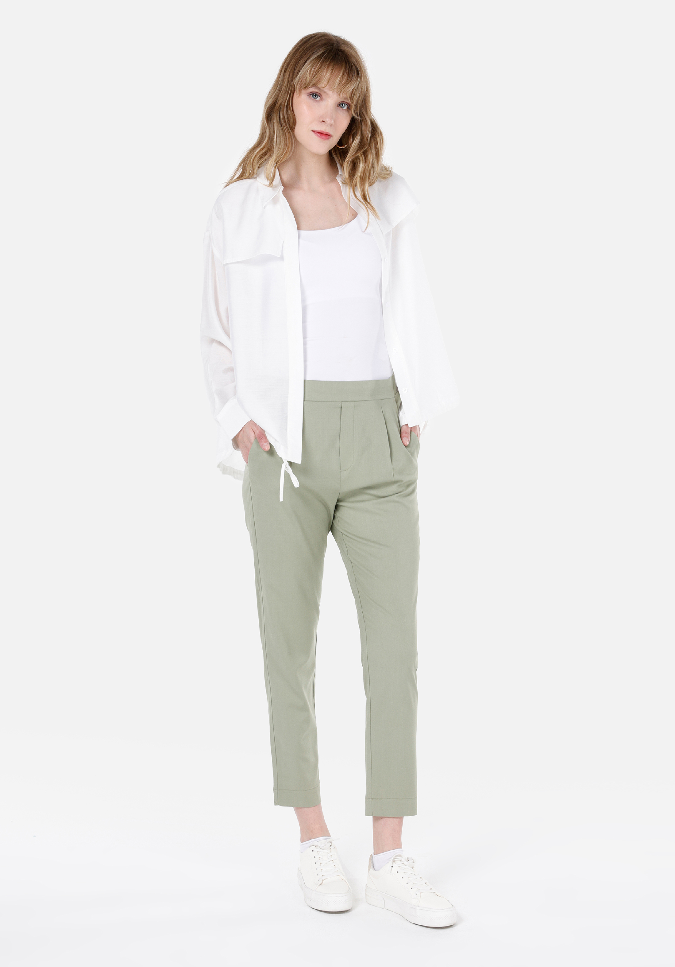 Regular Fit Yüksek Bel Düz Paça Kadın Yeşil  Pantolon