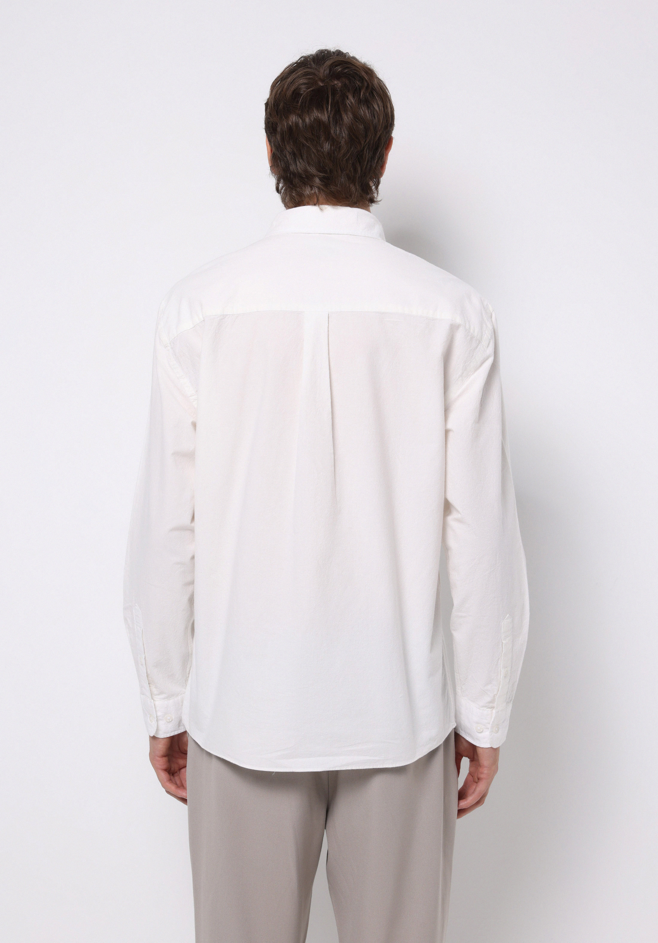 Comfort Fit Shirt Neck Düz Erkek Beyaz Uzun Kol Gömlek