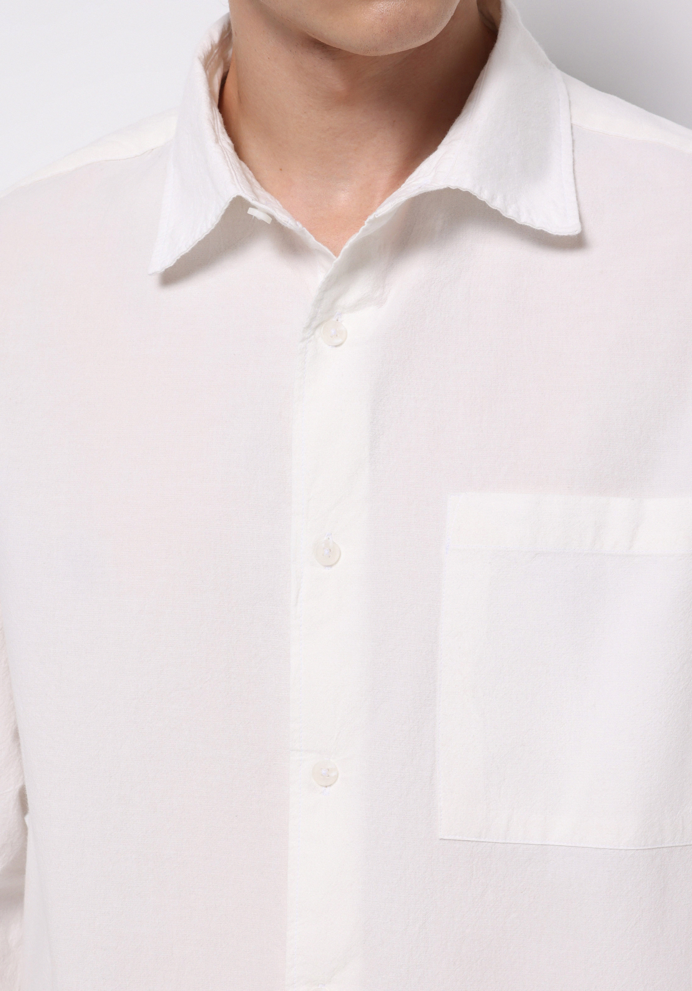 Comfort Fit Shirt Neck Düz Erkek Beyaz Uzun Kol Gömlek
