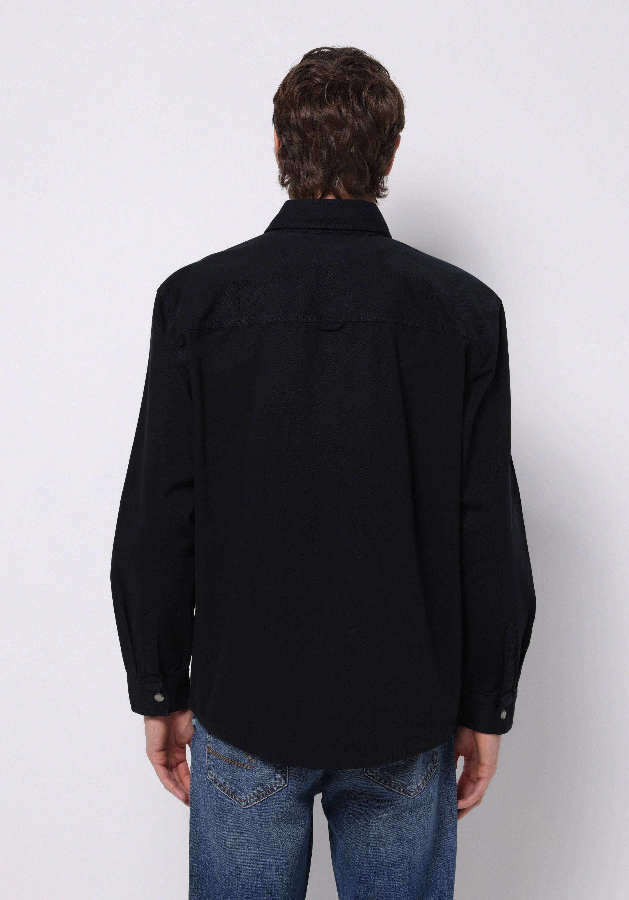 Comfort Fit Shirt Neck Düz Erkek Siyah Shacket