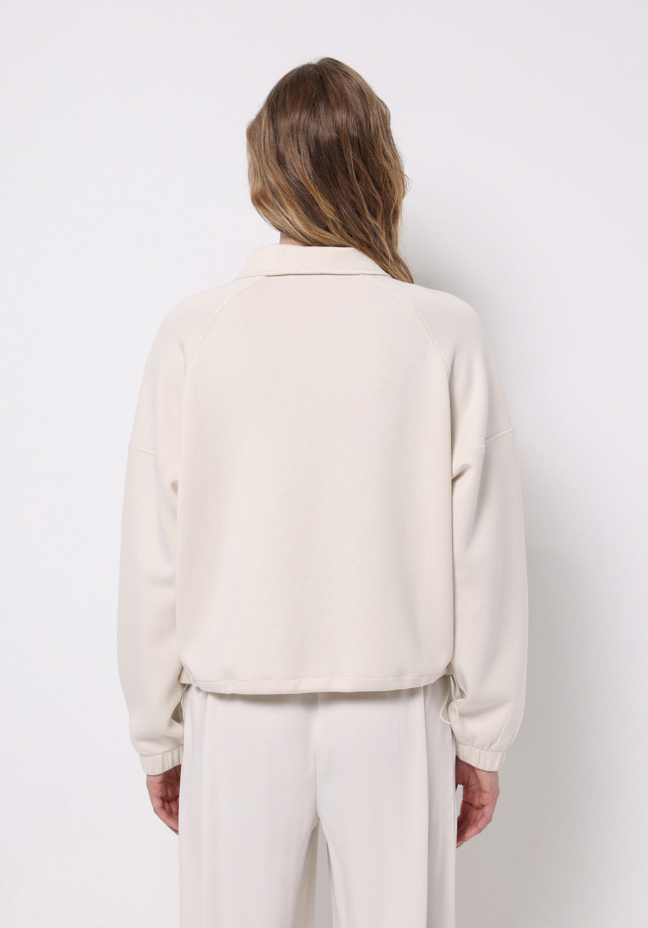 Regular Fit Fermuarlı Düz Kadın Ekru Sweatshirt