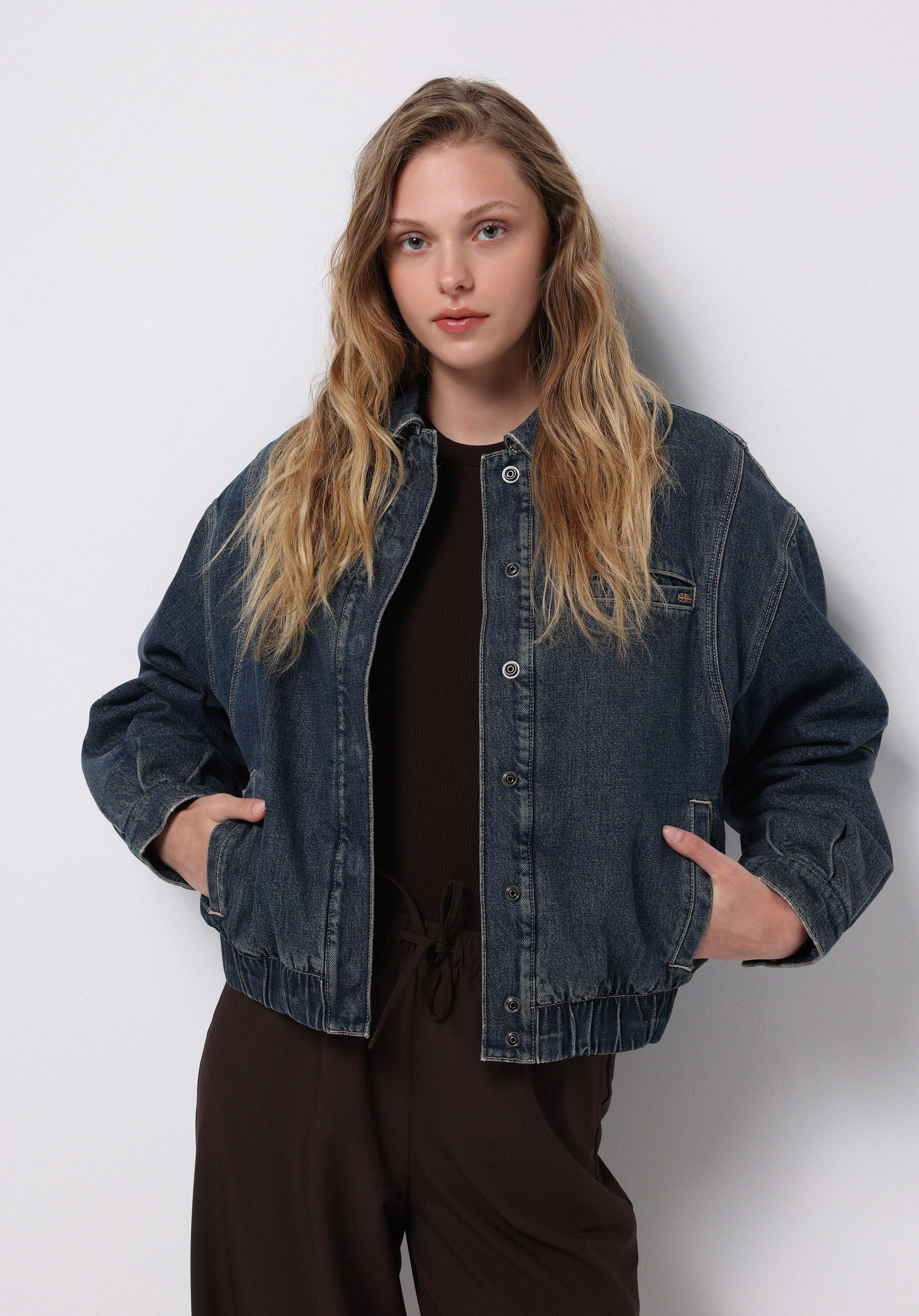 Oversize Fit Çıtçıtlı Astarsız  Kadın Mavi Ceket