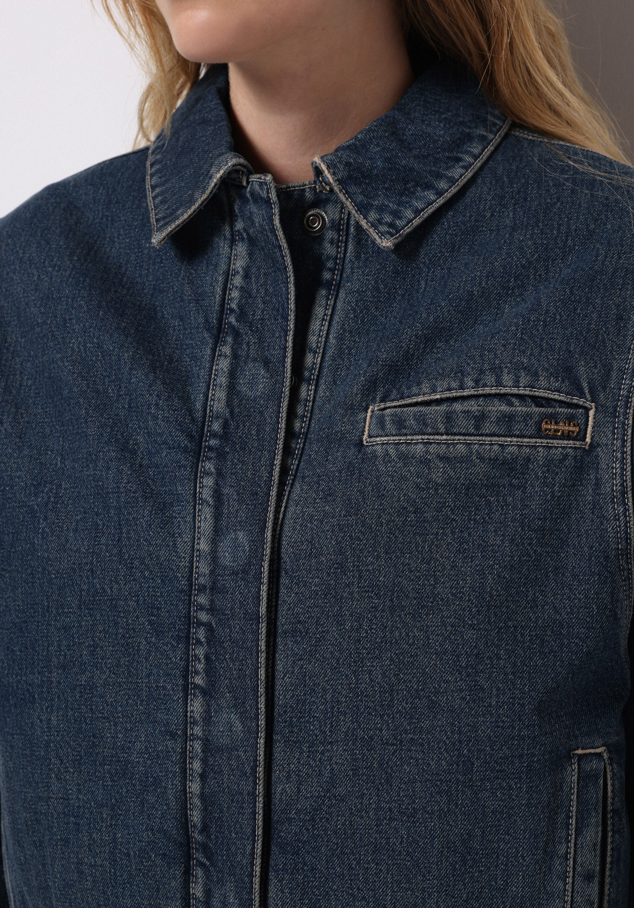 Oversize Fit Çıtçıtlı Astarsız  Kadın Mavi Ceket