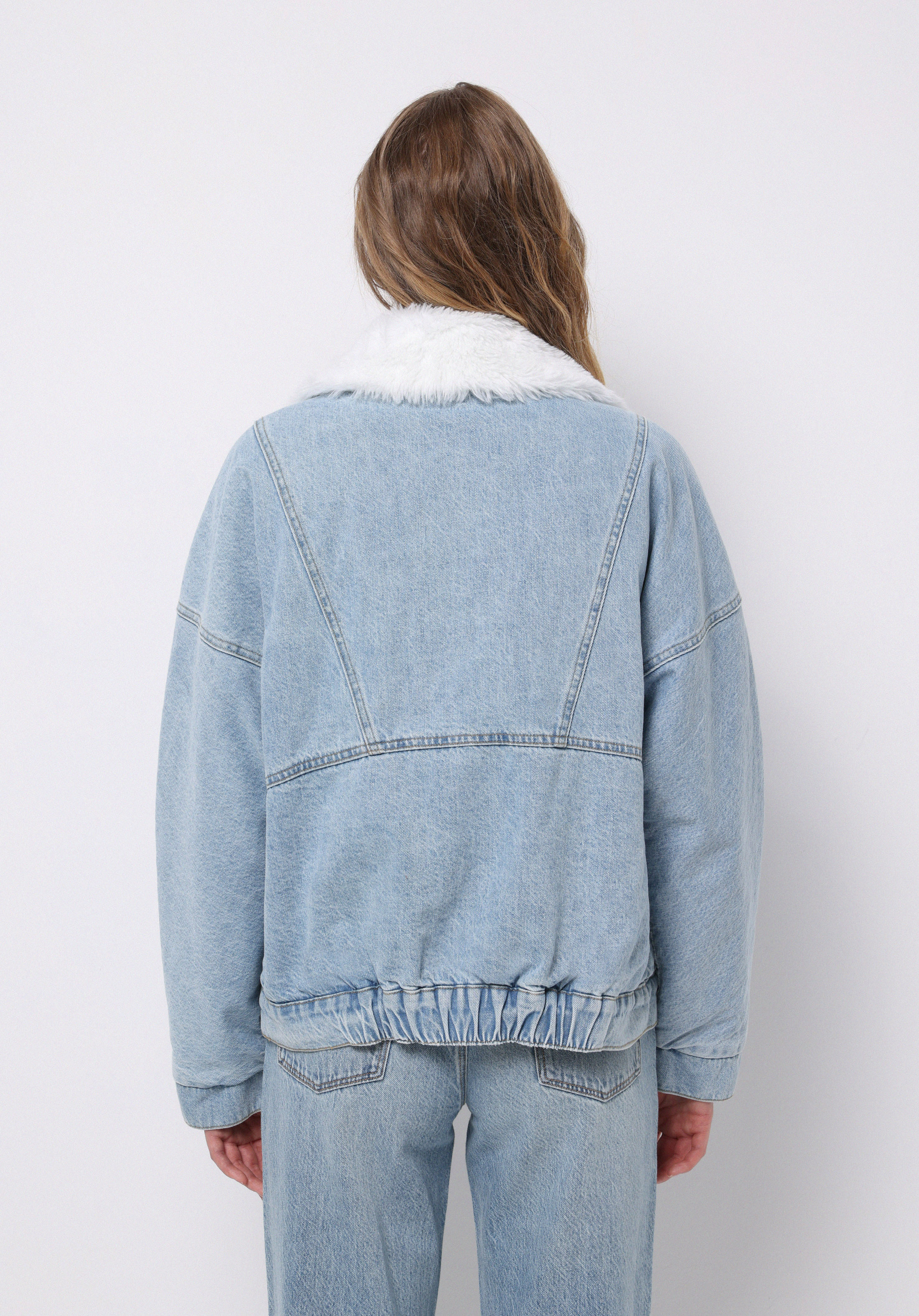 Oversize Fit Fermuarlı Astarsız  Kadın Mavi Ceket