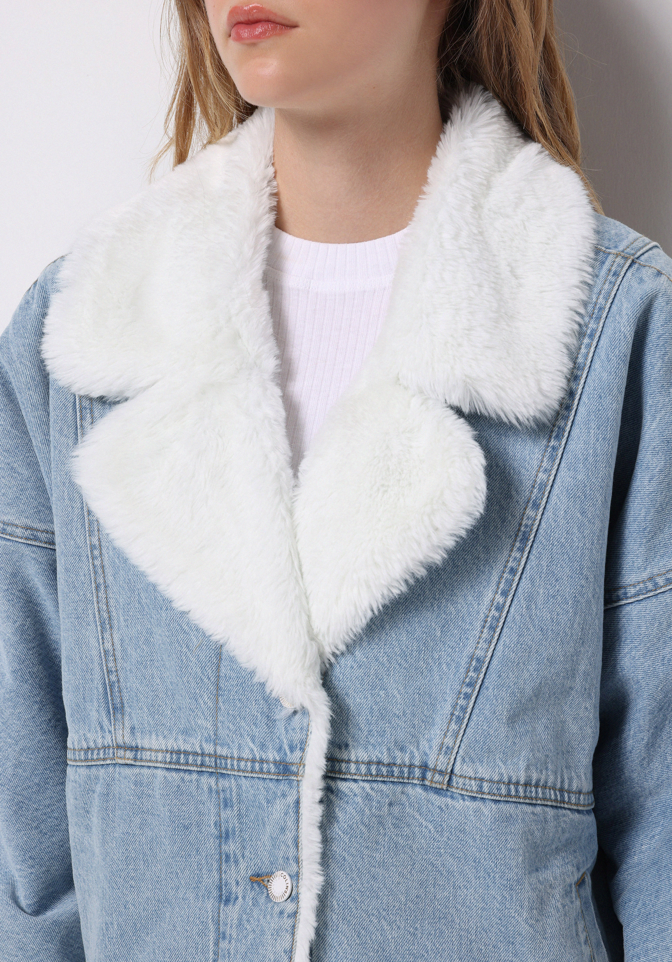 Oversize Fit Fermuarlı Astarsız  Kadın Mavi Ceket