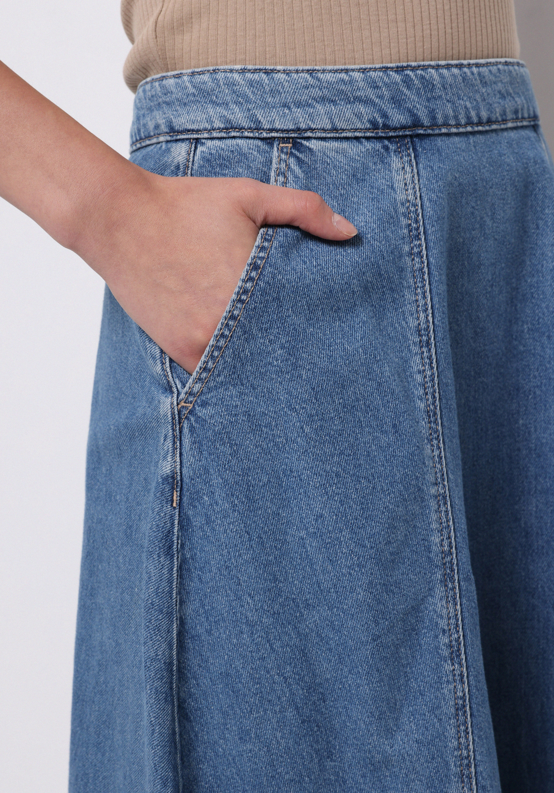 Regular Fit Düz Fermuarlı Kadın Mavi Etek