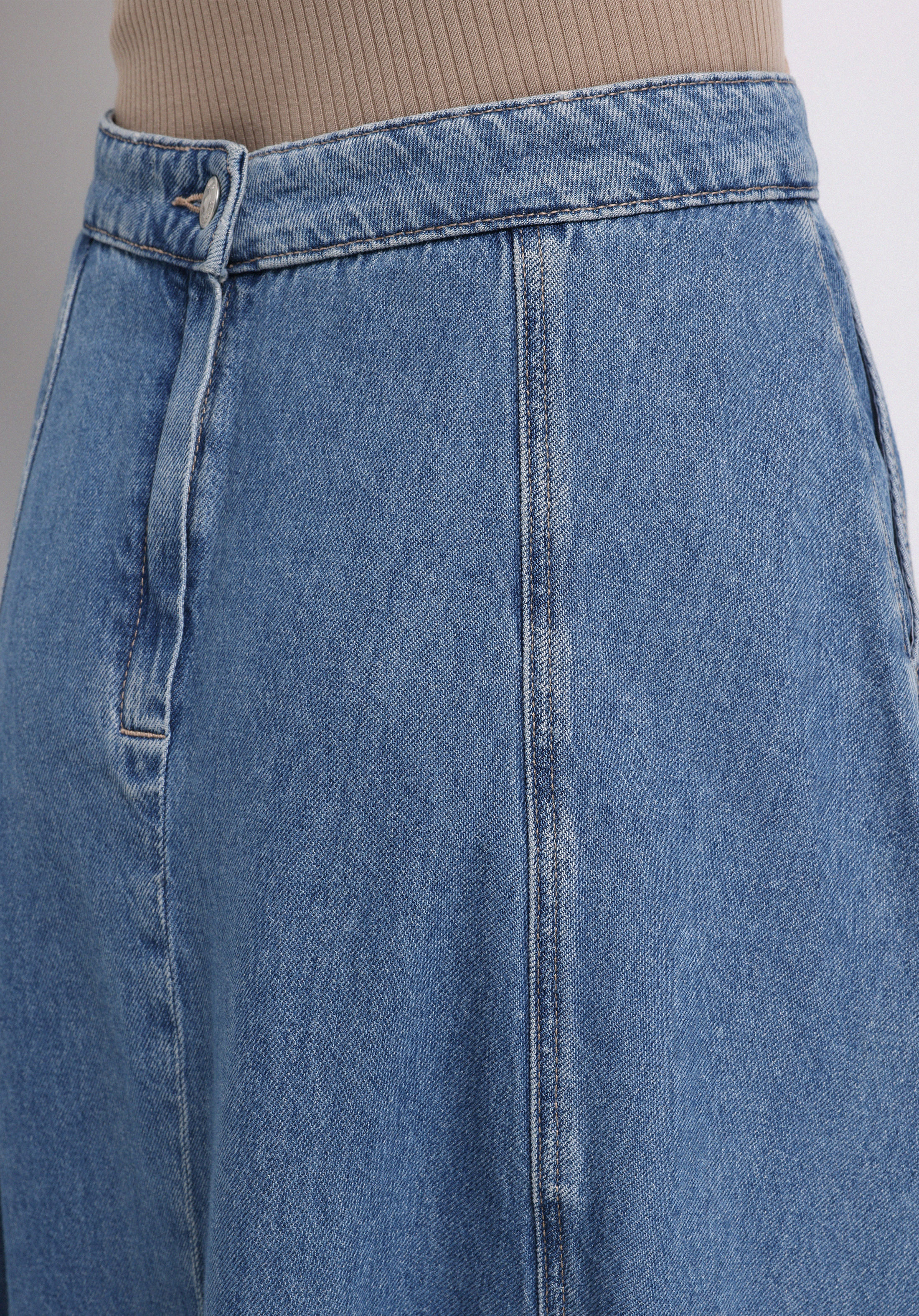 Regular Fit Düz Fermuarlı Kadın Mavi Etek