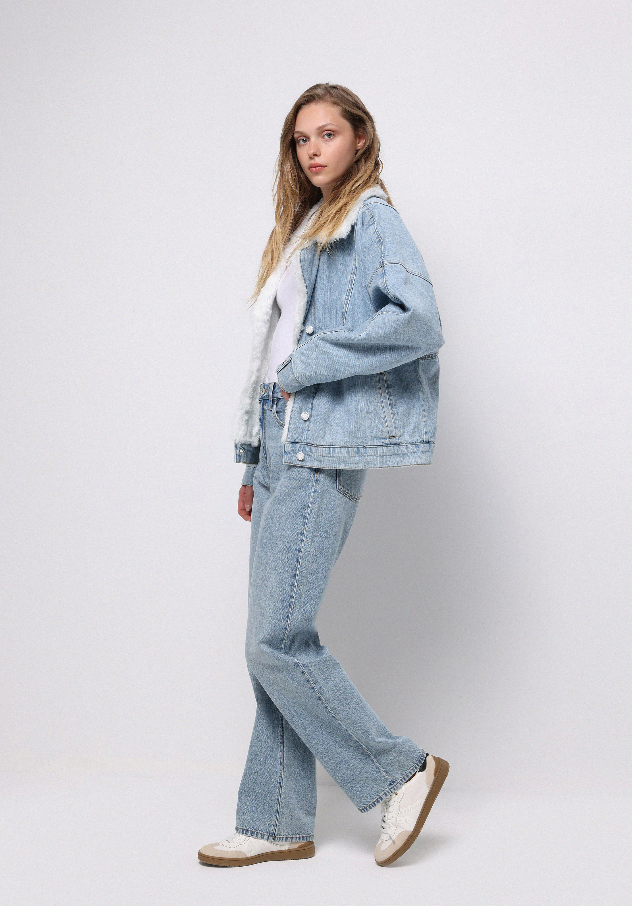 Straight Fit Orta Bel Tam Boy Paça Kadın İndigo Jean Pantolon