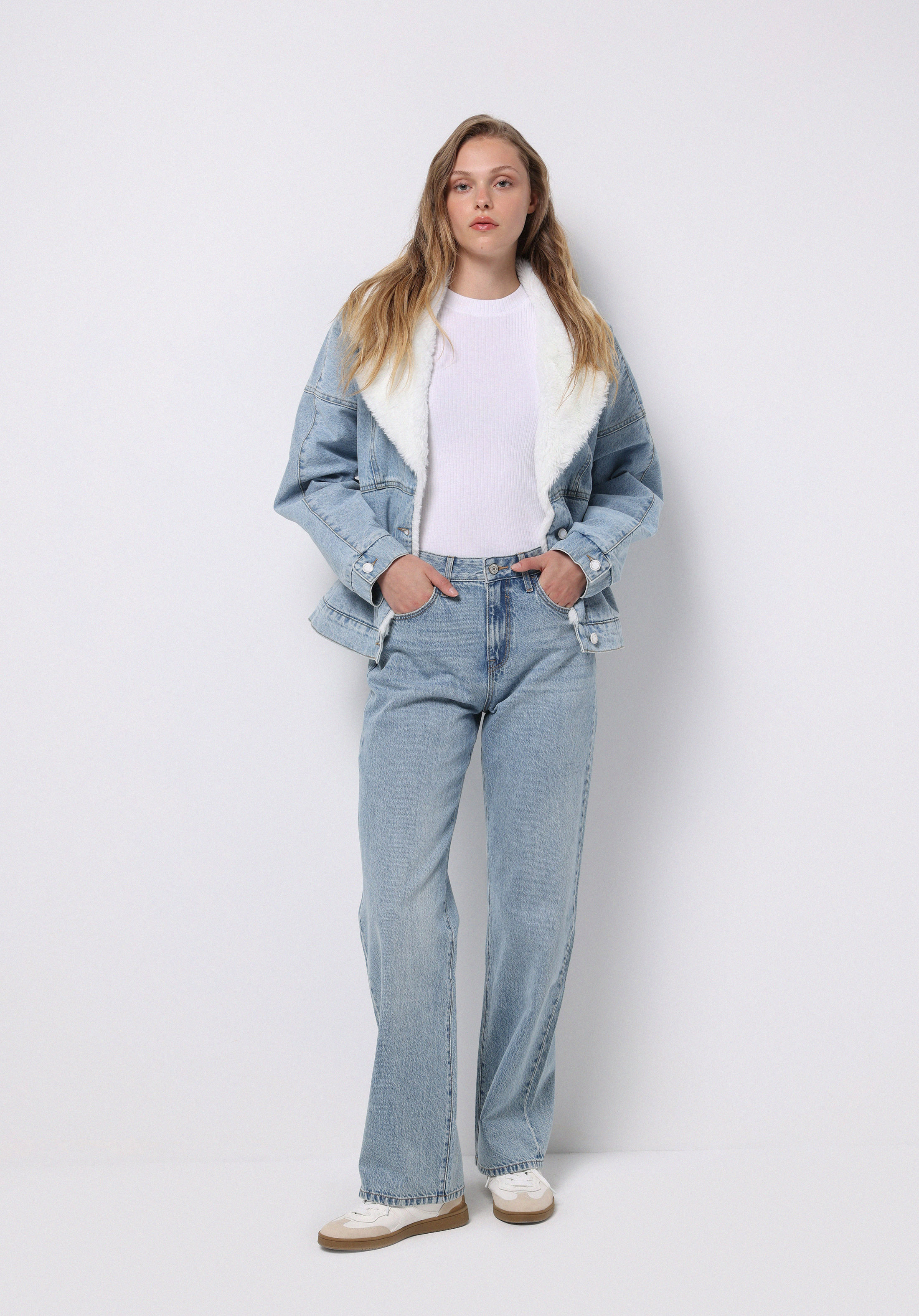 Straight Fit Orta Bel Tam Boy Paça Kadın İndigo Jean Pantolon