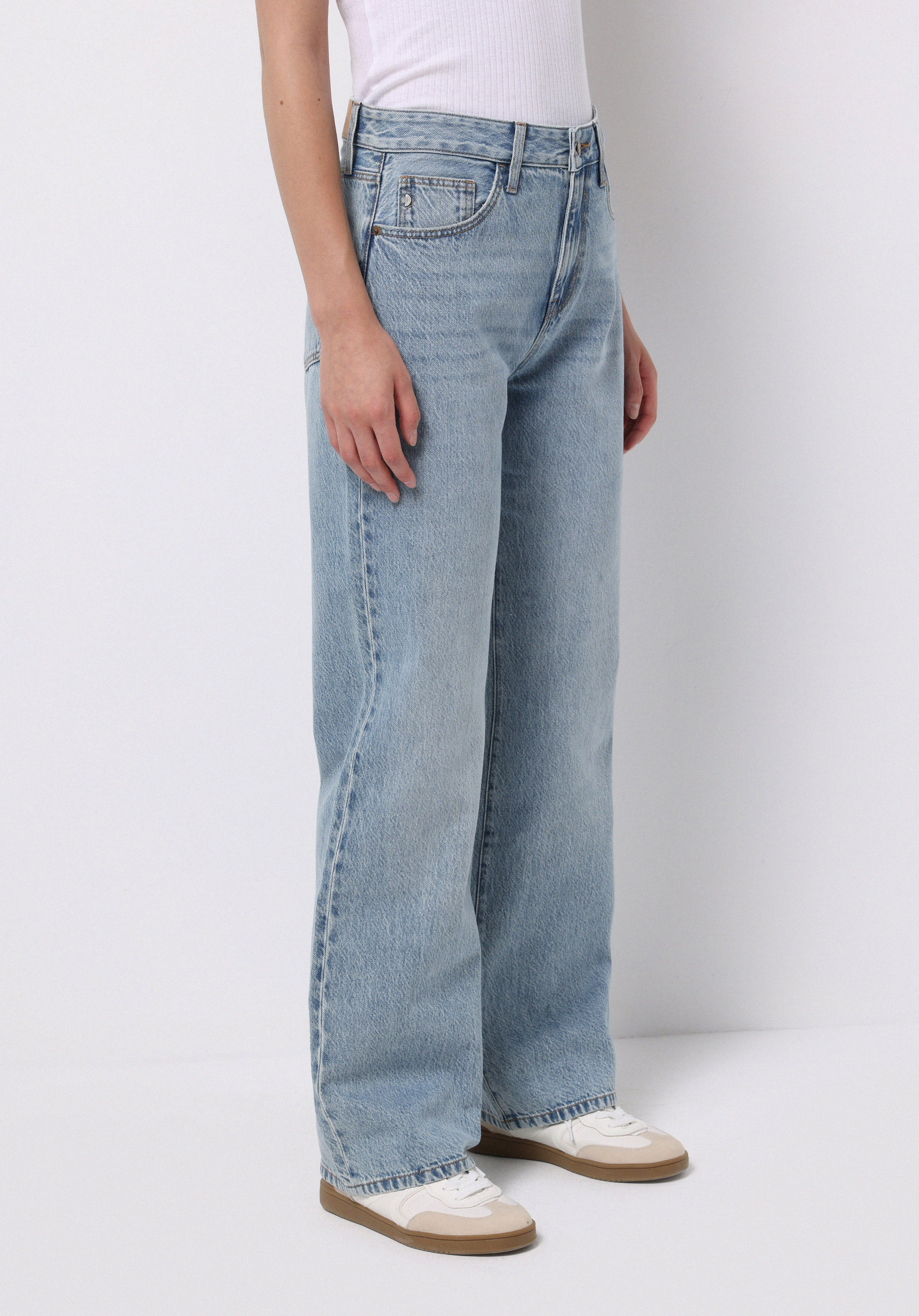 Straight Fit Orta Bel Tam Boy Paça Kadın İndigo Jean Pantolon