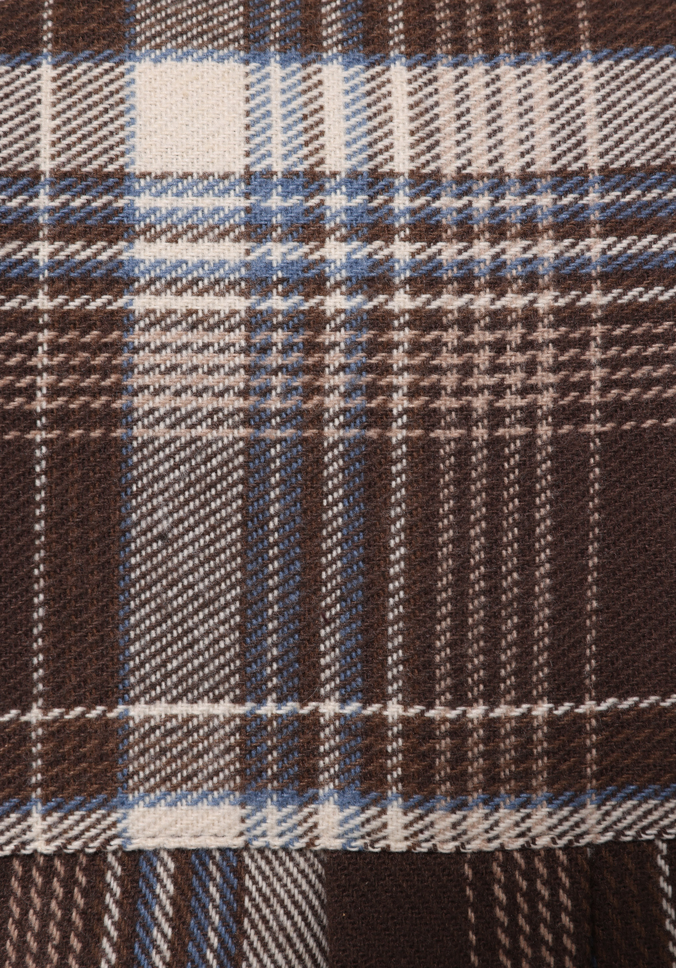 Regular Fit Shirt Neck Ekoseli Kadın Kahverengi Uzun Kol Gömlek