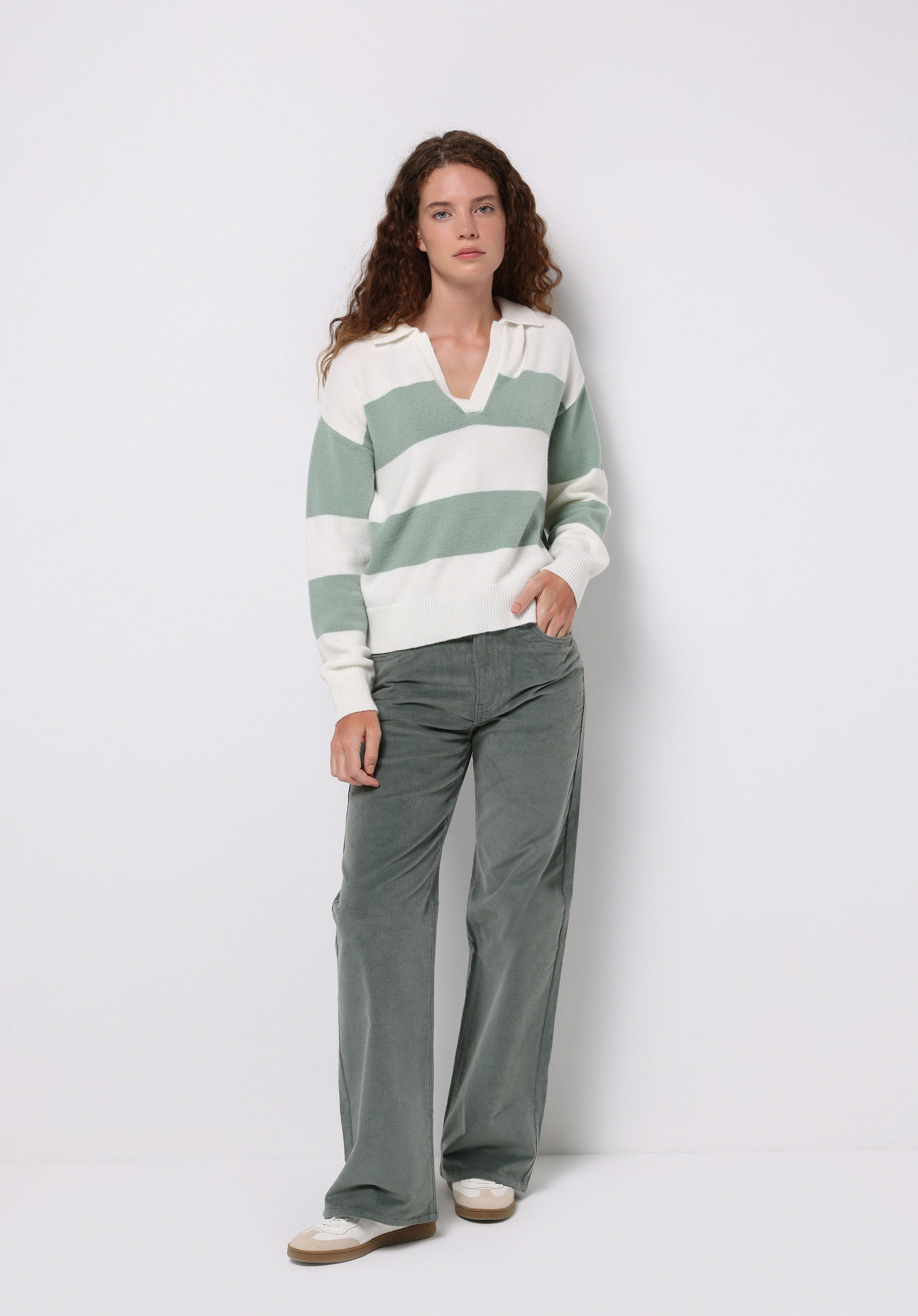 Berry Fit Yüksel Bel Geniş Paça Kadın Yeşil  Pantolon