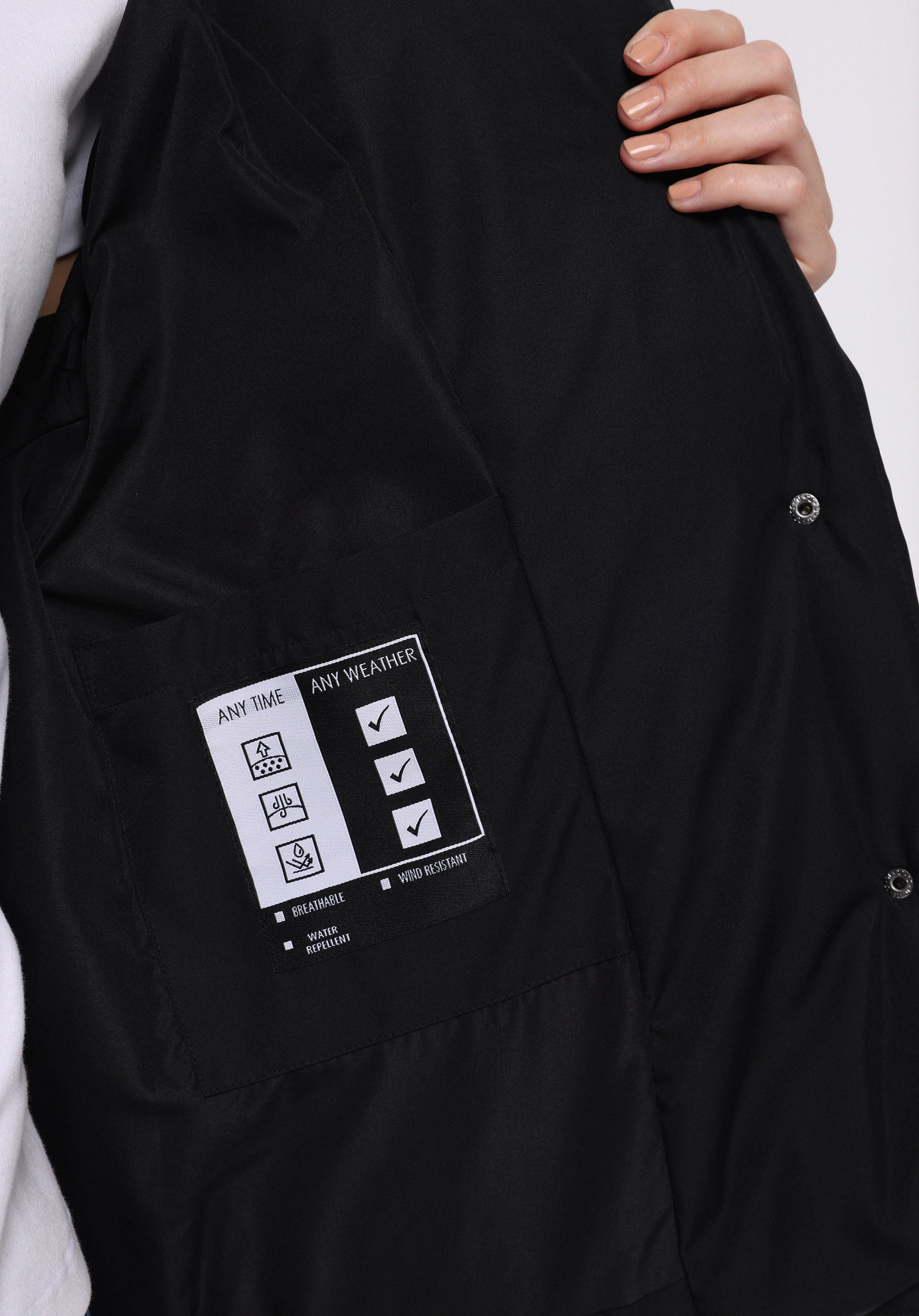 Regular Fit Kapüşonlu Fermuarlı Astarlı Çıkarılabilir Kapüşonlu Kadın Siyah Mont