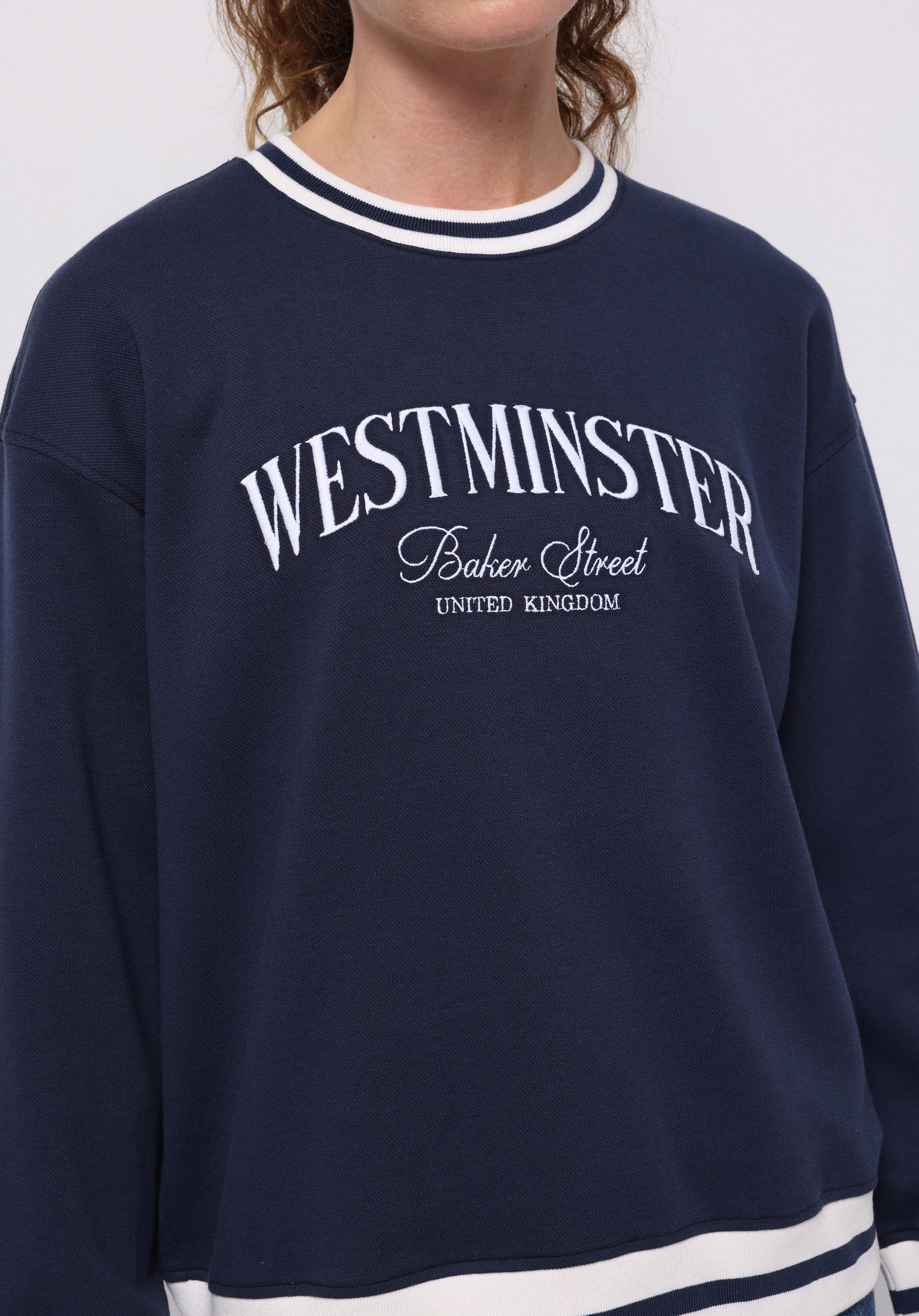 Regular Fit Yuvarlak Yaka Nakışlı Kadın Lacivert Sweatshirt