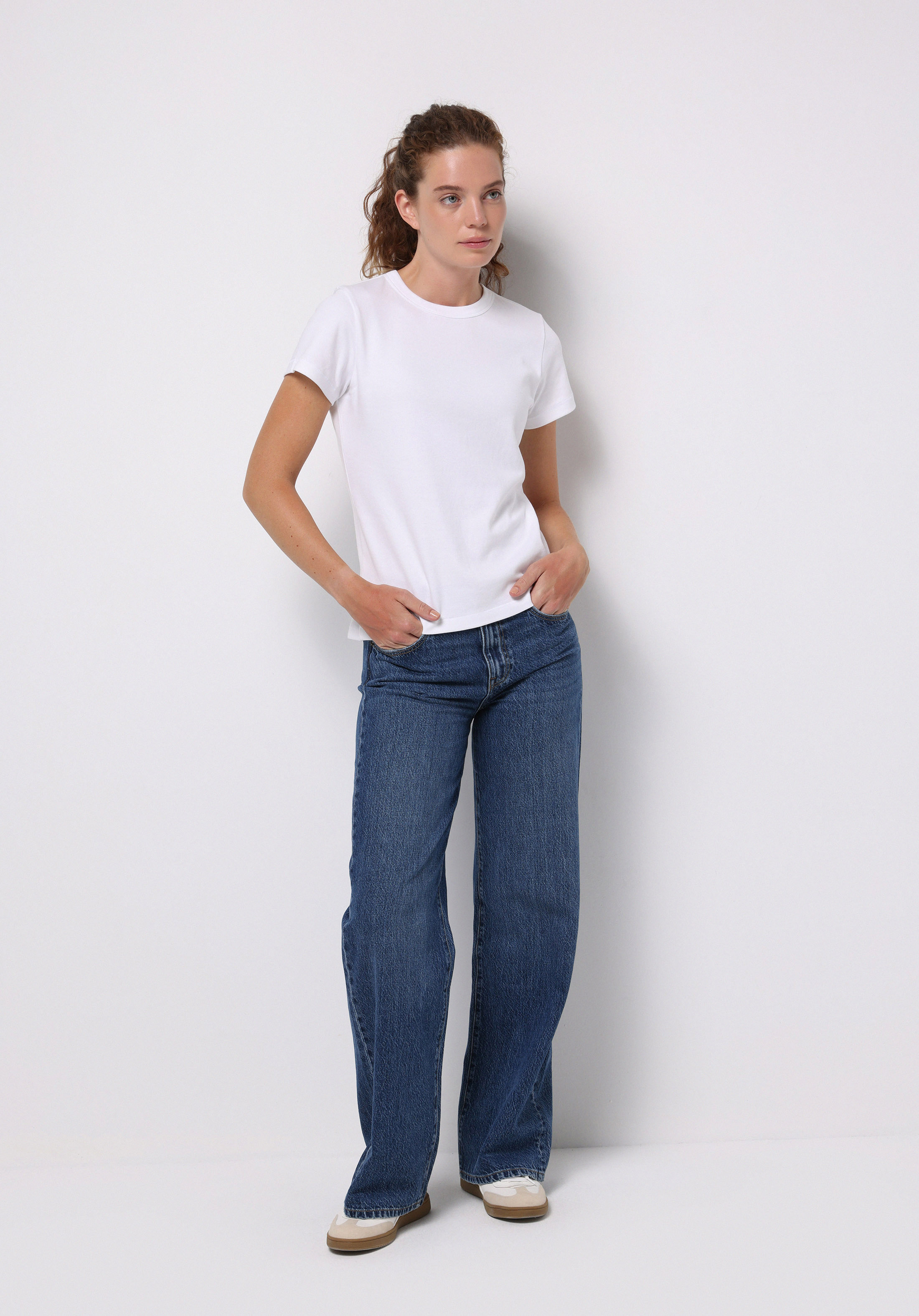 Regular Fit Yüksel Bel Geniş Paça Kadın İndigo Jean Pantolon