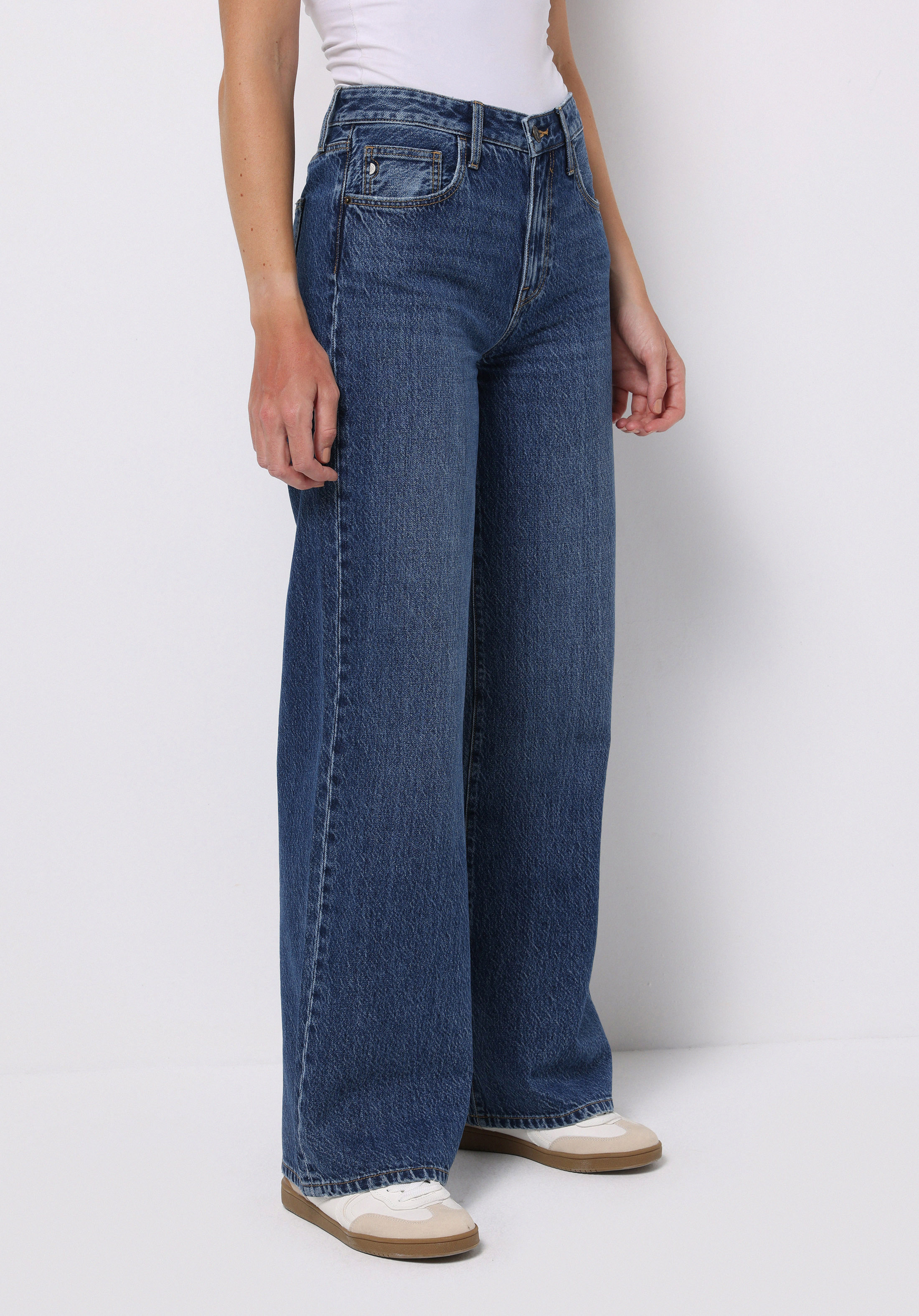 Regular Fit Yüksel Bel Geniş Paça Kadın İndigo Jean Pantolon